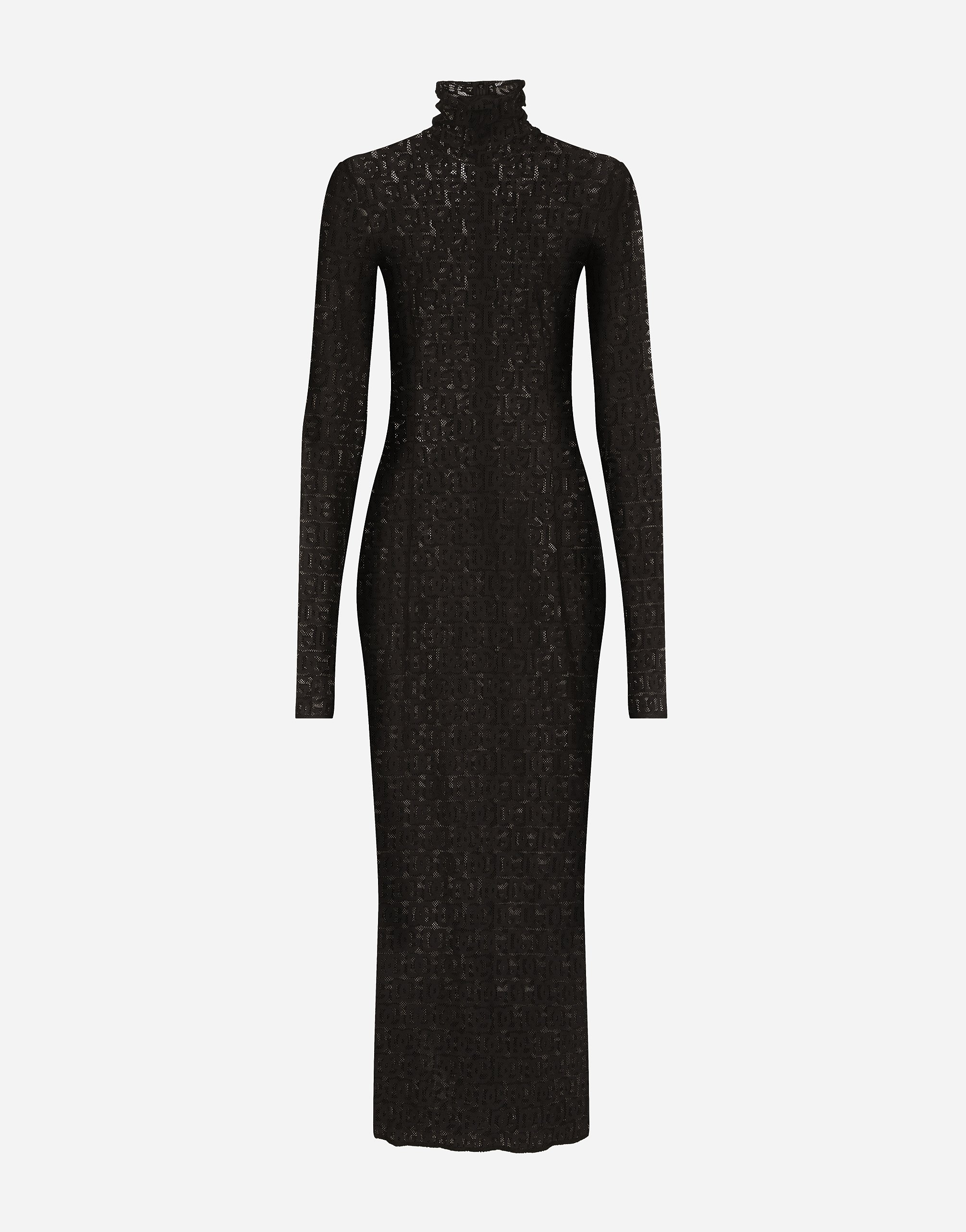 Shop Dolce & Gabbana Tulle Calf-length Dress With All-over Dg Logo In Black