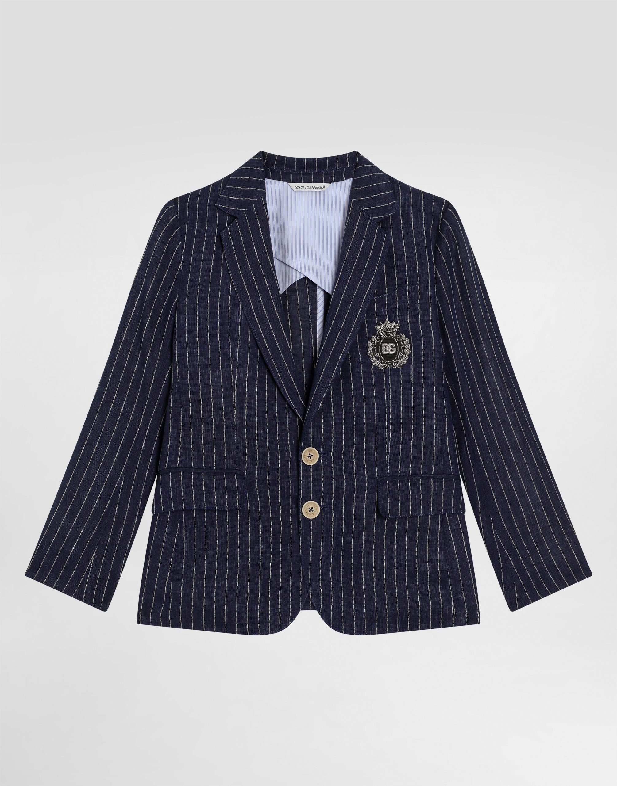 Dolce & Gabbana Single-breasted Pinstripe Linen Jacket With Patch - Man Suits Multicolor 12 Years