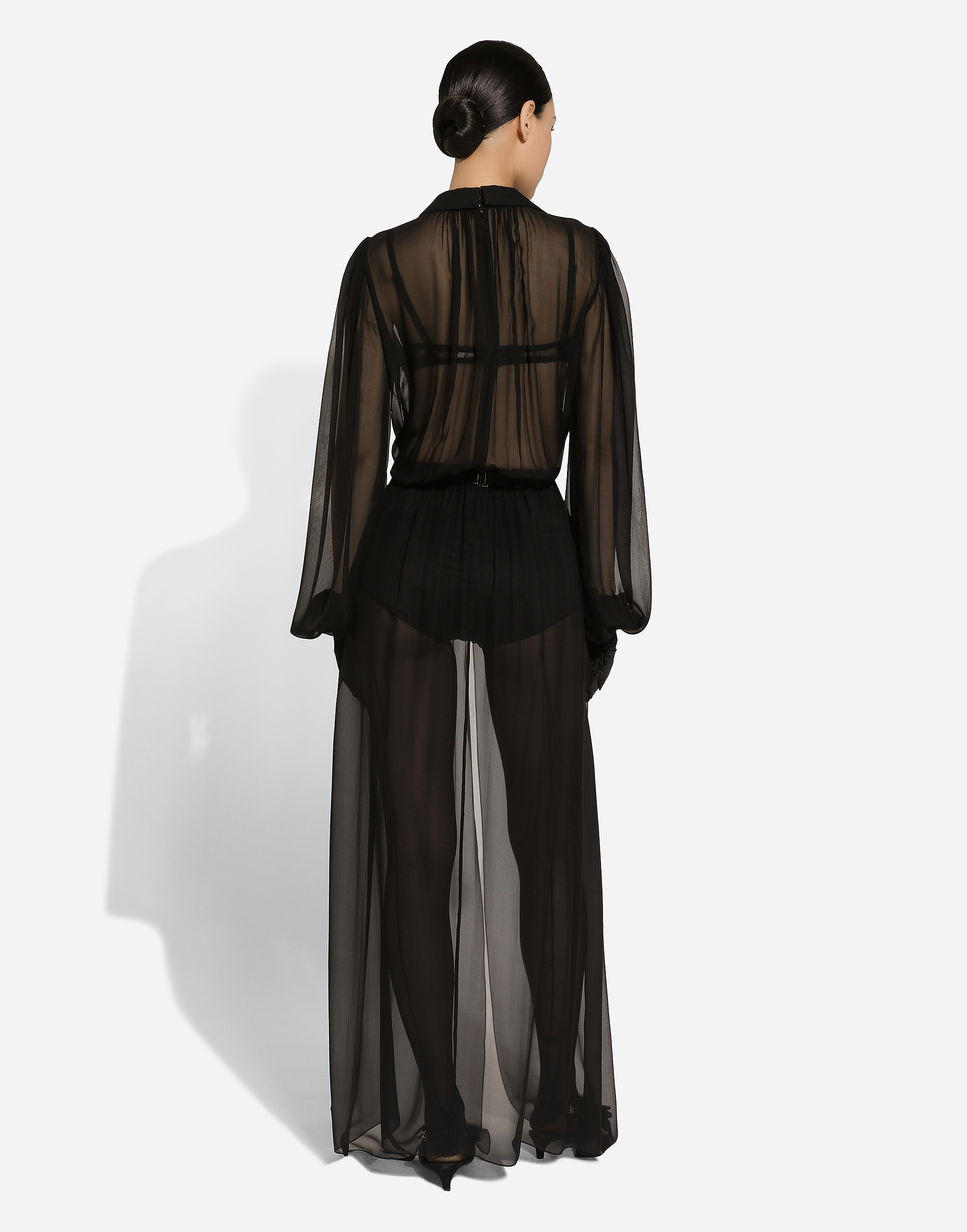 Dolce & Gabbana Silk Chiffon Tuxedo Long Dress In Black