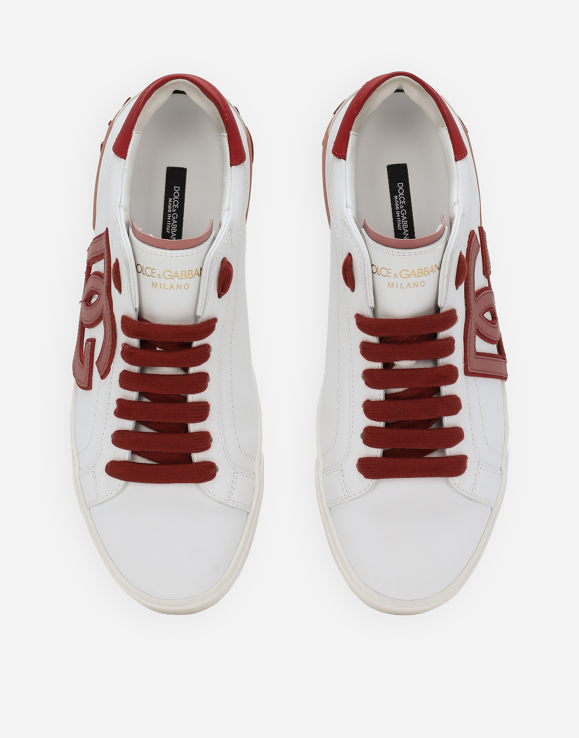 Shop Dolce & Gabbana Portofino Vintage Calfskin Sneakers In White