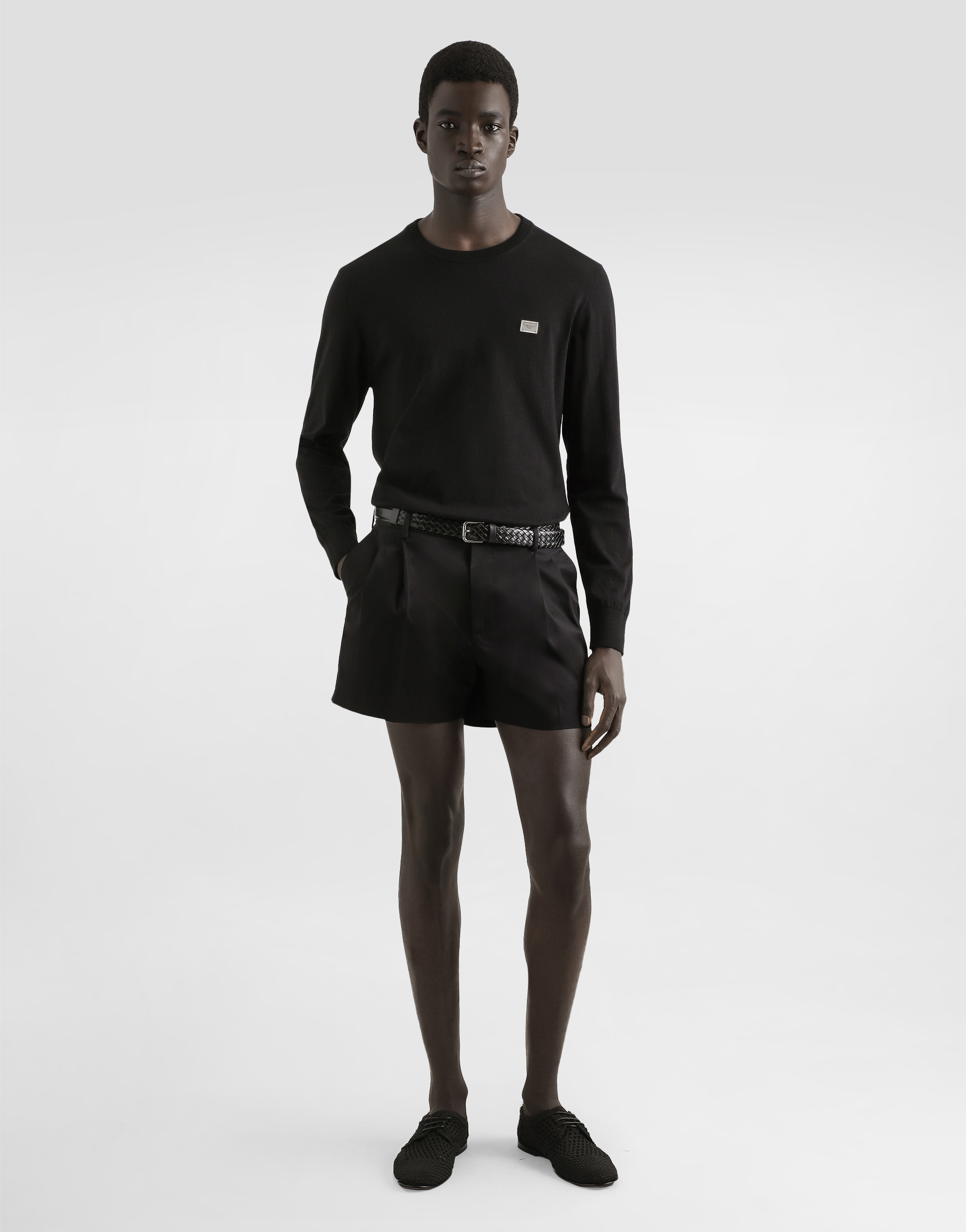  Dolce & Gabbana Rundhalspullover Aus Baumwolle Mit Plakette - Mann Strickwaren Schwarz 46 