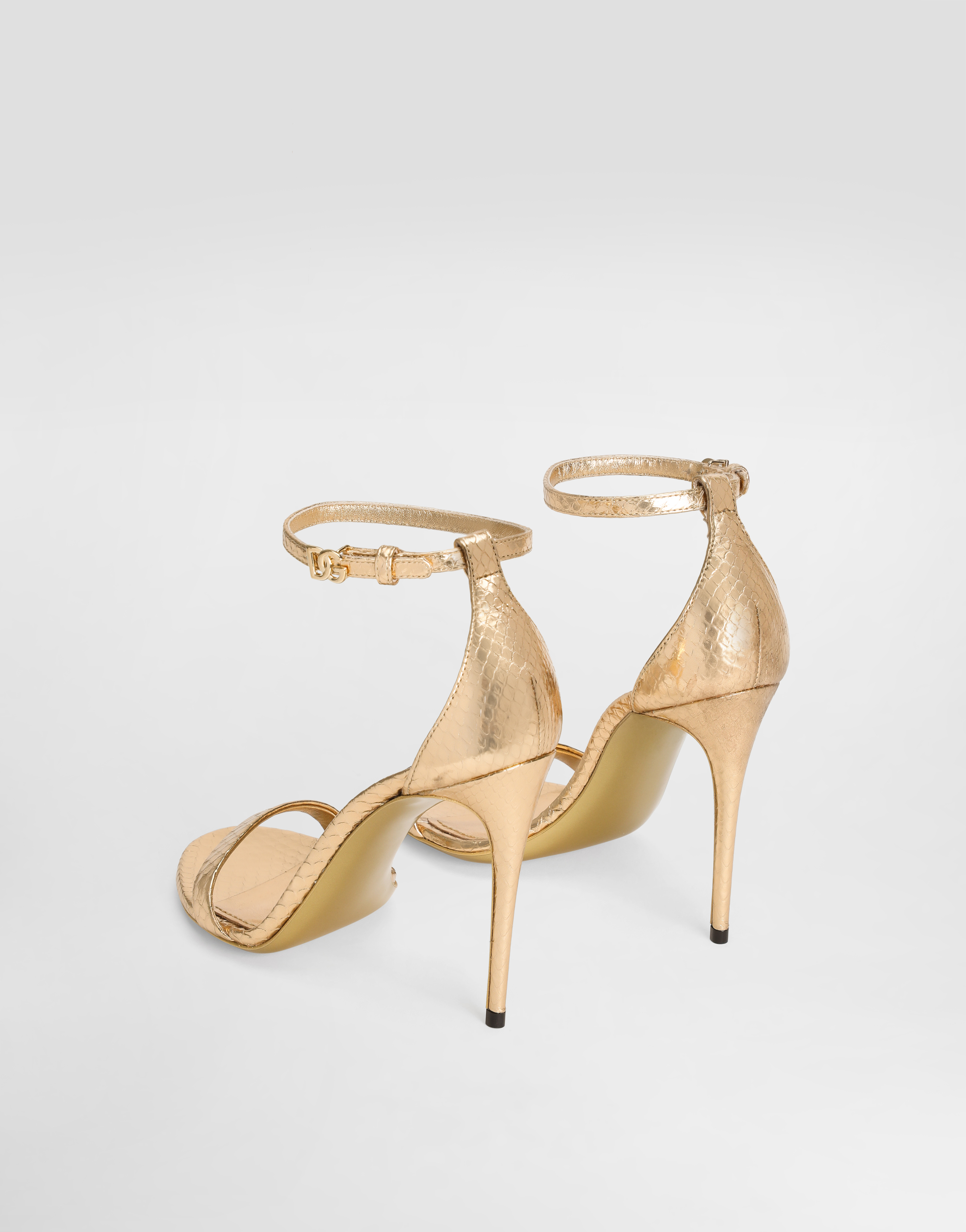 Dolce & Gabbana Keira 105 Python Leather Sandals In Gold