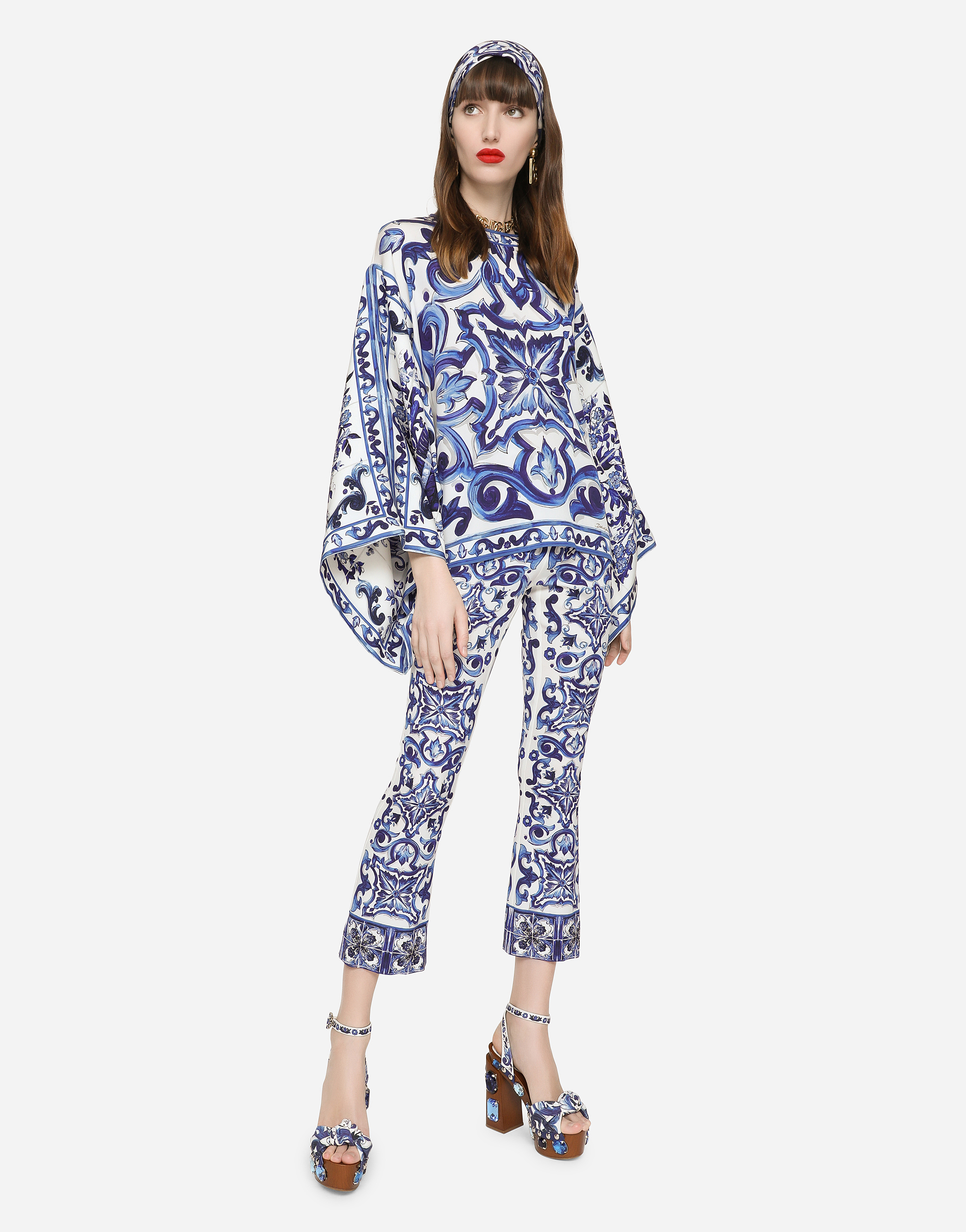 Majolica-print charmeuse blouse