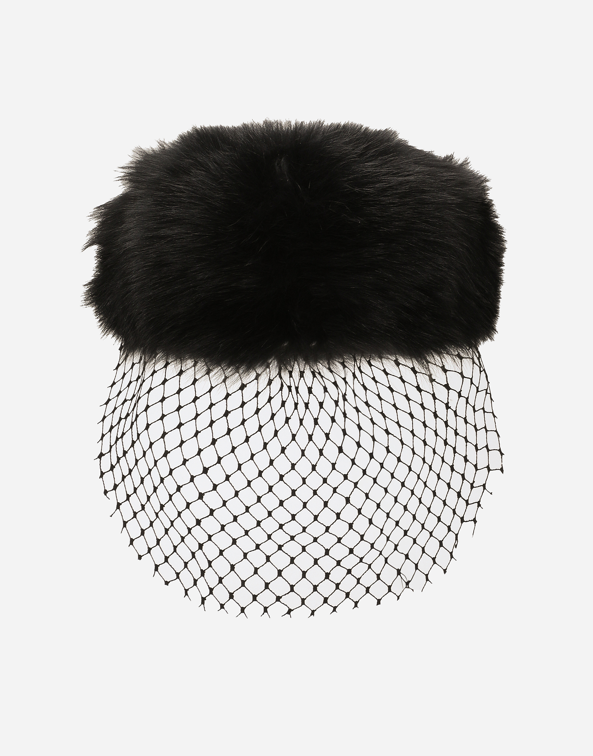 Dolce & Gabbana Shearling Flat Cap With Veil In Black