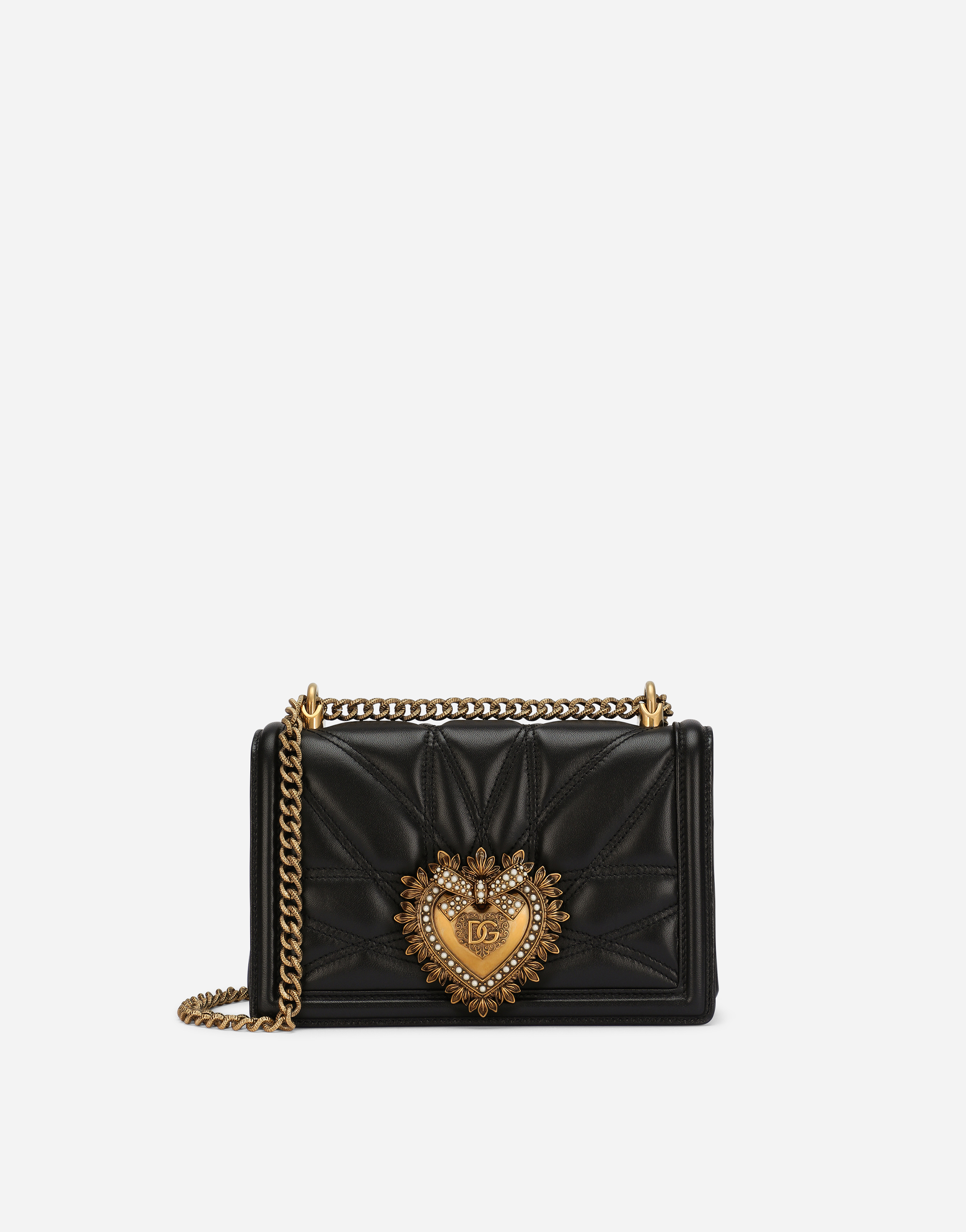 Dolce & Gabbana Medium Devotion Bag In Quilted Nappa Leather In Black