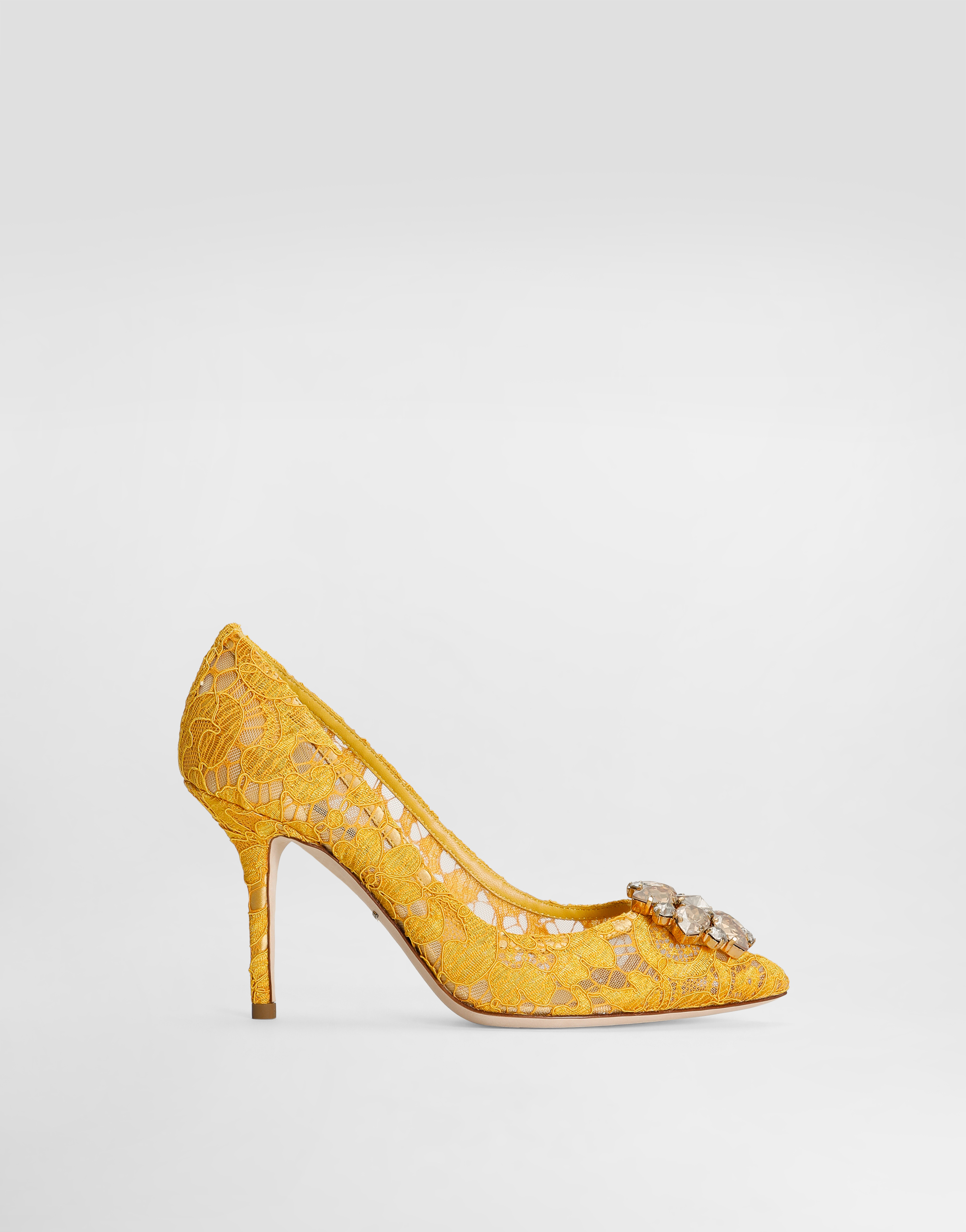 Dolce & Gabbana Female Yellow Lace Rainbow Pumps With Brooch Detailing - Woman Pumps And Slingback Lace Size 37.5