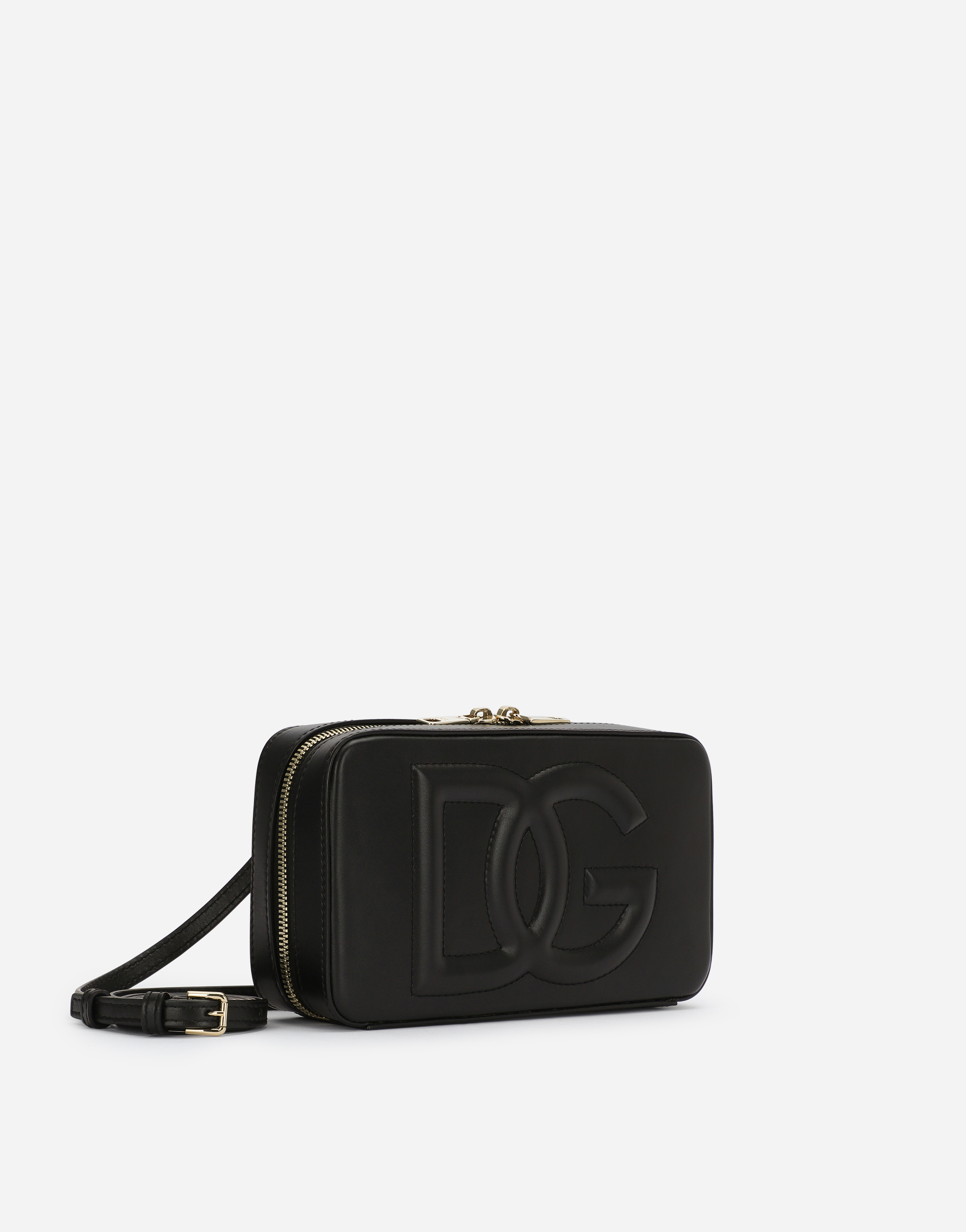 Shop Dolce & Gabbana Small Calfskin Camera Bag With Logo In Black
