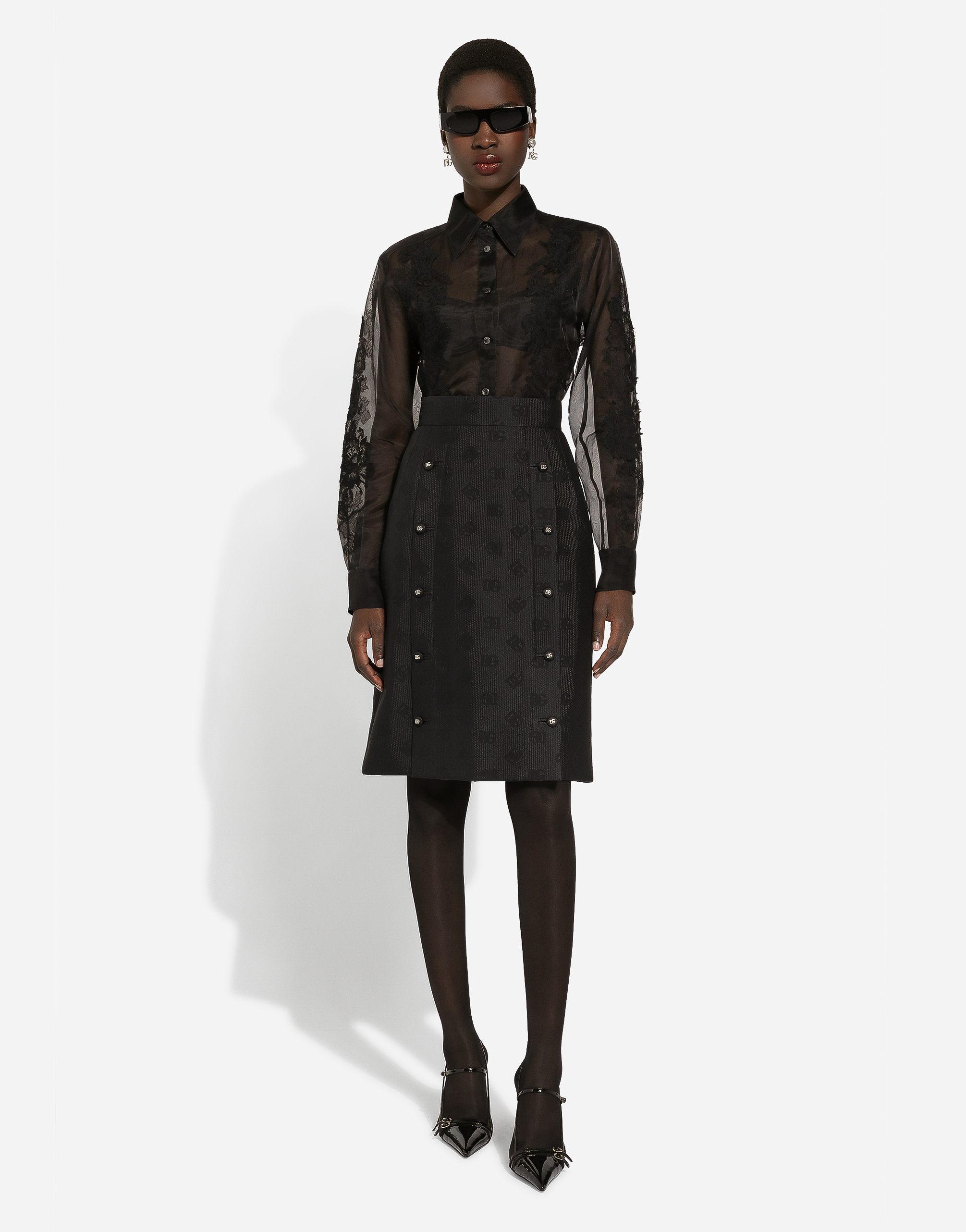 Shop Dolce & Gabbana Organza Shirt With Lace Appliqués In Black