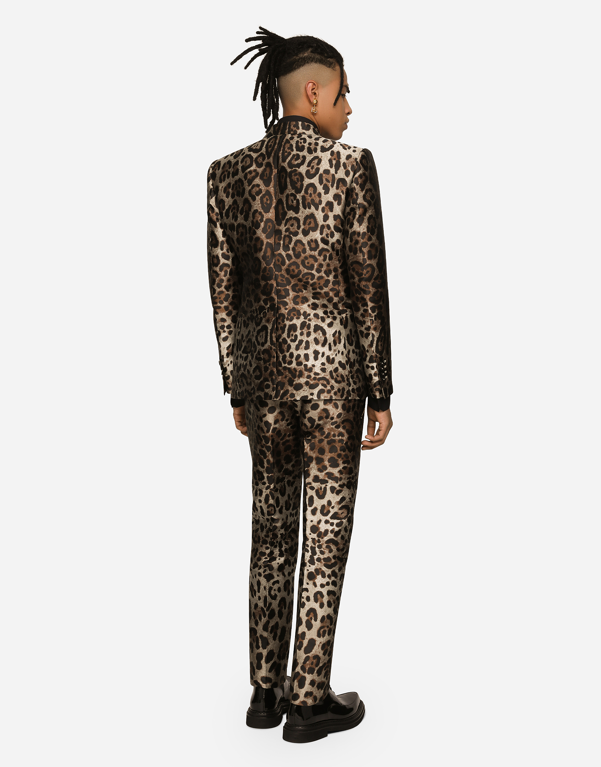 DOLCE & GABBANA DOUBLE-BREASTED LEOPARD-DESIGN JACQUARD SICILIA-FIT SUIT