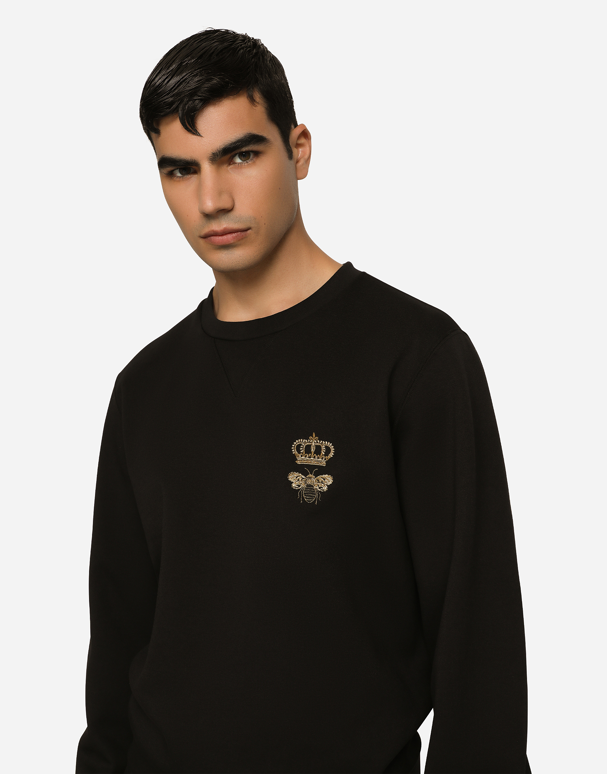 Shop Dolce & Gabbana Cotton Jersey Sweatshirt With Embroidery In Black