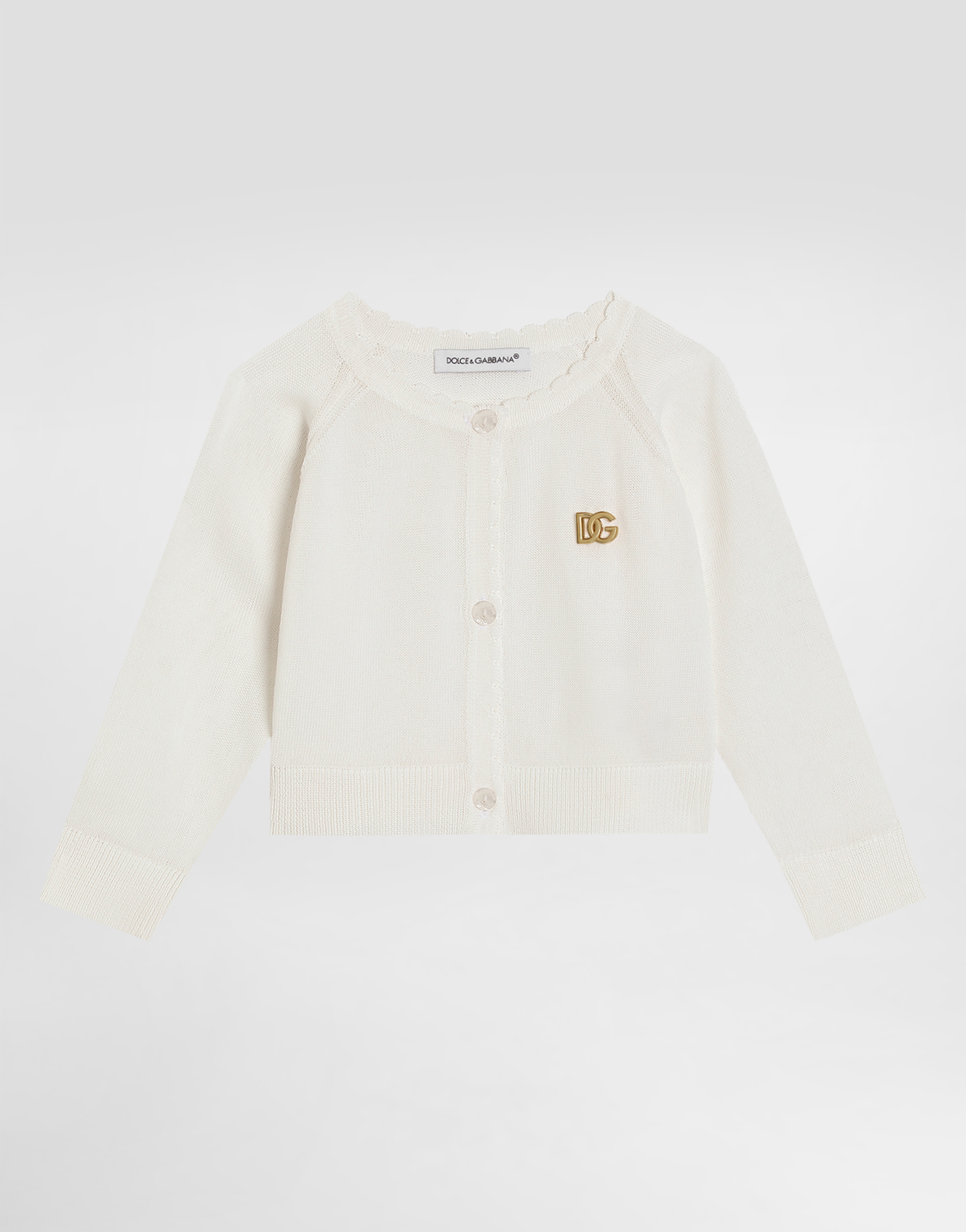 【VIP価格】DOLCE & GABBANA White Long Sleeve Cardigan Satin viscose cardigan with caps in White for Girls