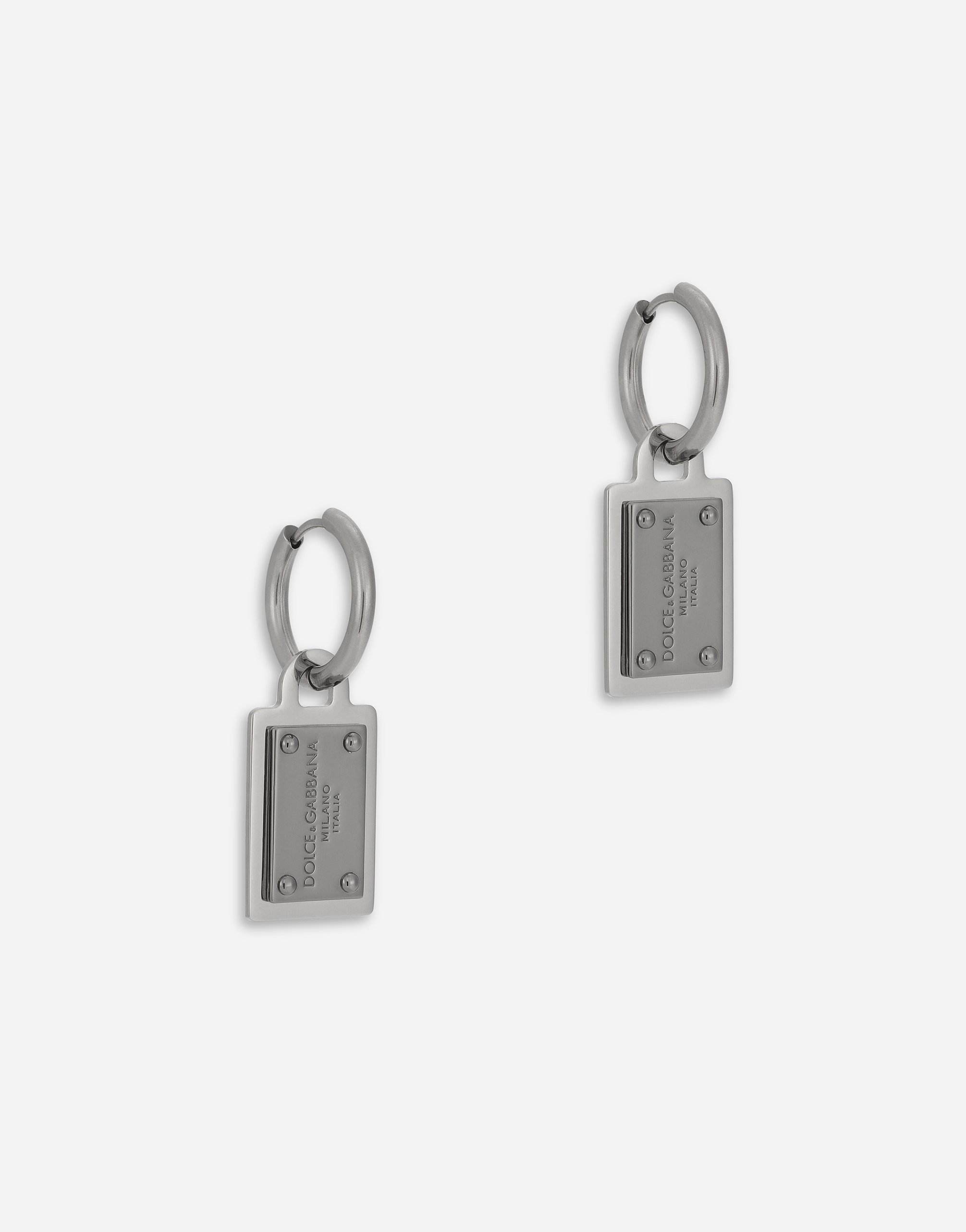 Shop Dolce & Gabbana Earrings With Dolce&gabbana Logo Tag In Silver