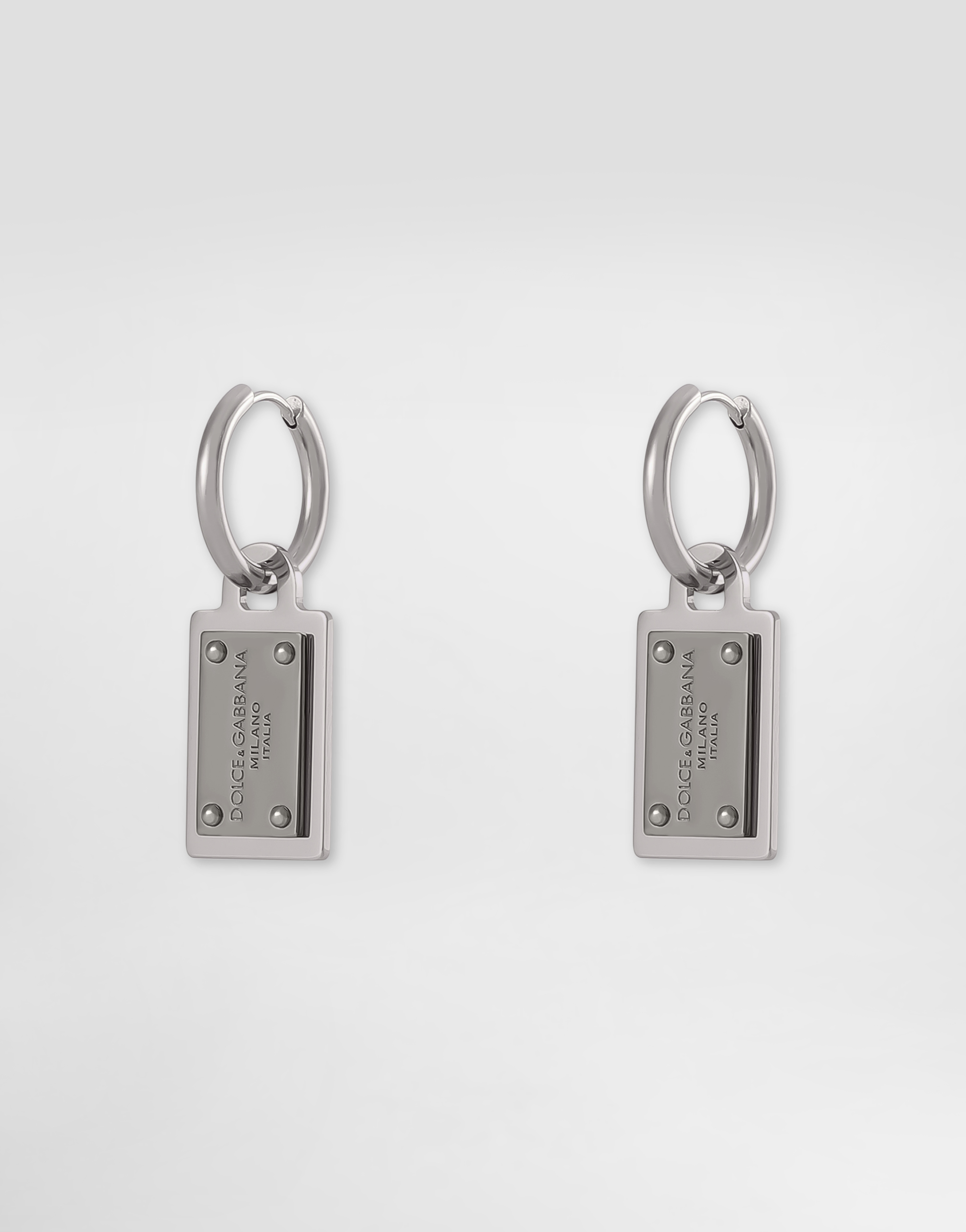 Shop Dolce & Gabbana Earrings With Dolce&gabbana Logo Tag In Silver