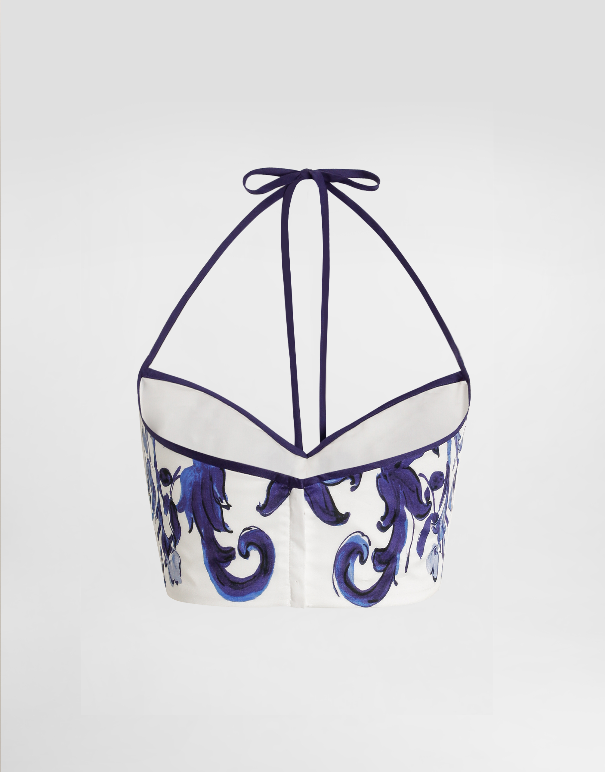 Majolica-print cotton satin top