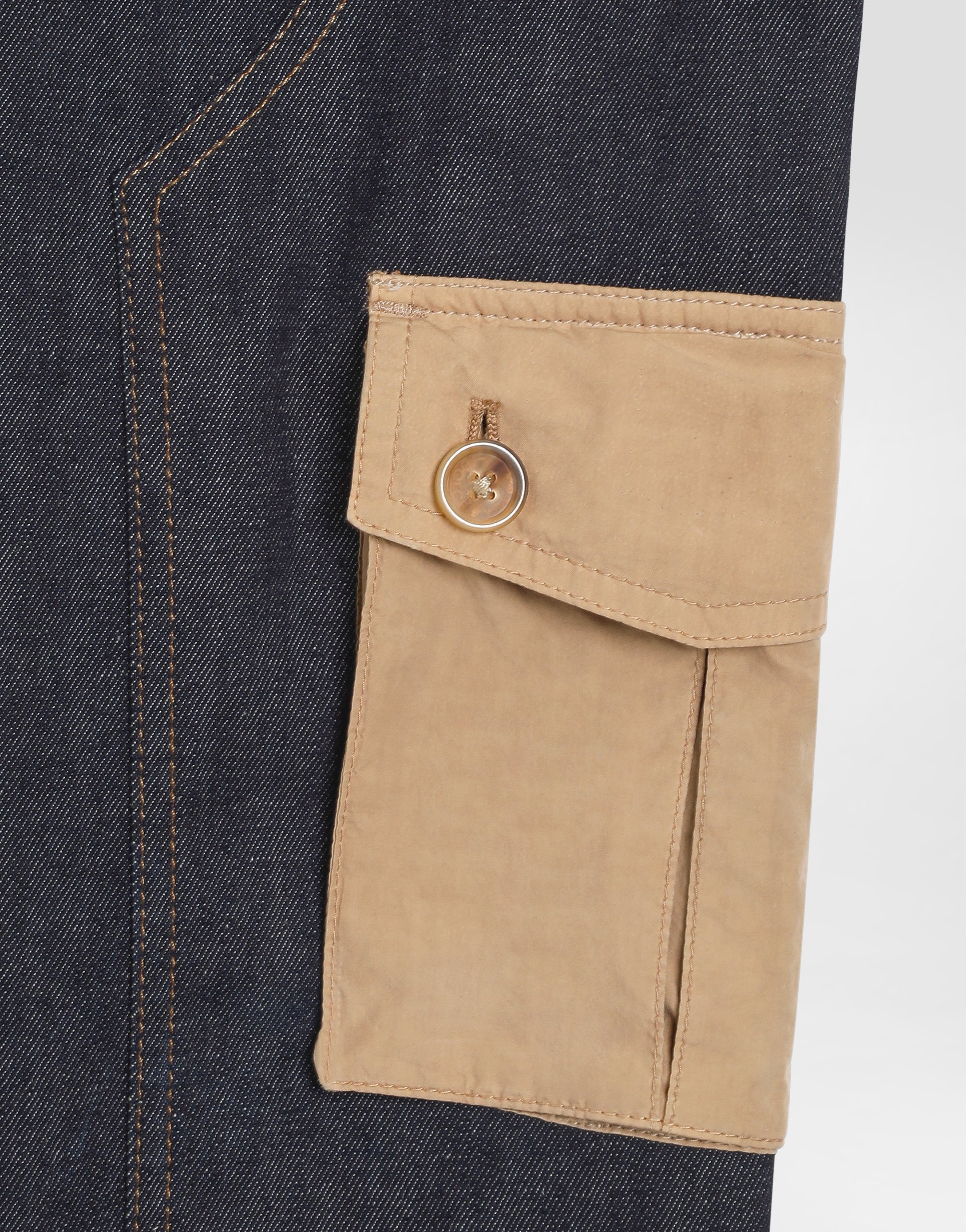 Denim trousers with double belt motif
