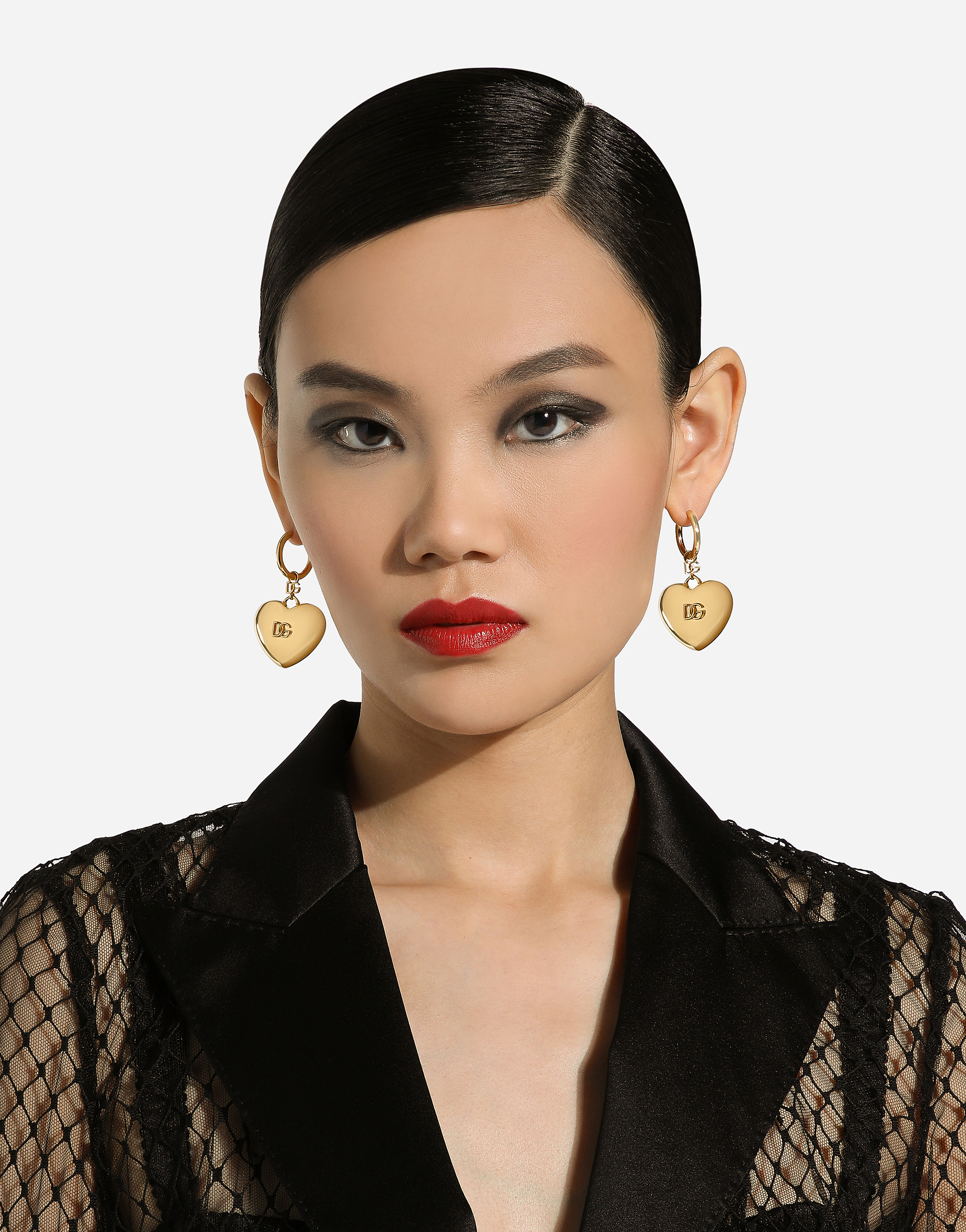 Dolce & Gabbana Heart Drop Earrings With Dg Logo In Gold