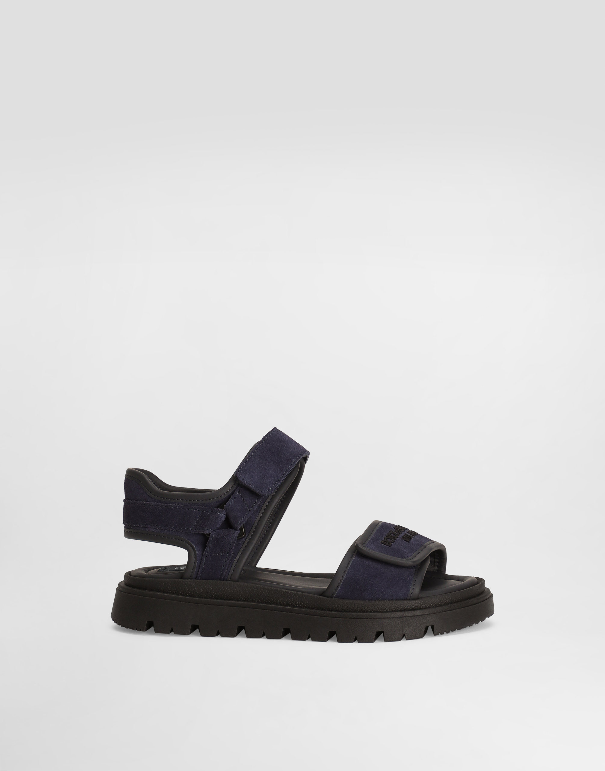 Dolce & Gabbana Split Leather Sandals With Dolce&gabbana Logo Print In Blue
