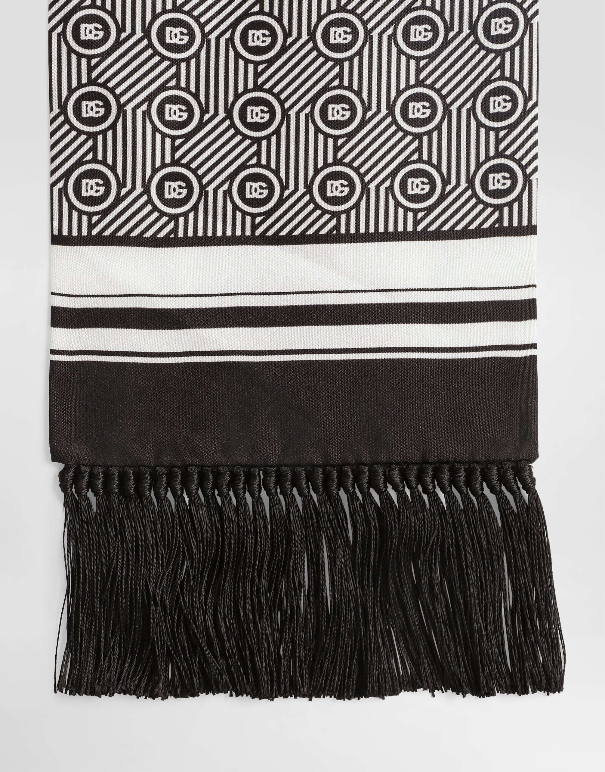 Dolce & Gabbana Silk Twill Scarf With Micro-design And Logo In White