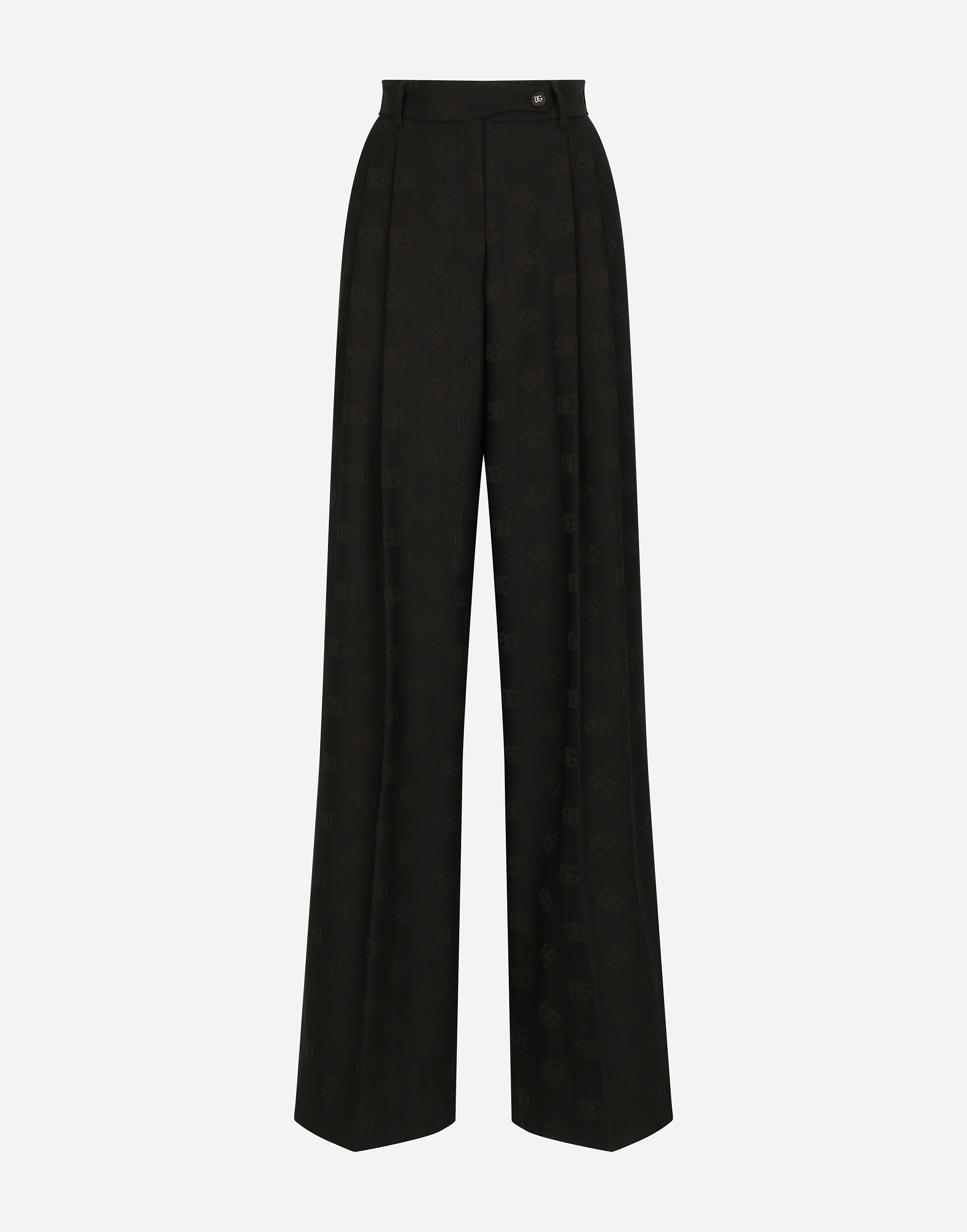 Dolce & Gabbana Flared Wool Jacquard Pants With Dg Logo - Woman Pants And Shorts Black