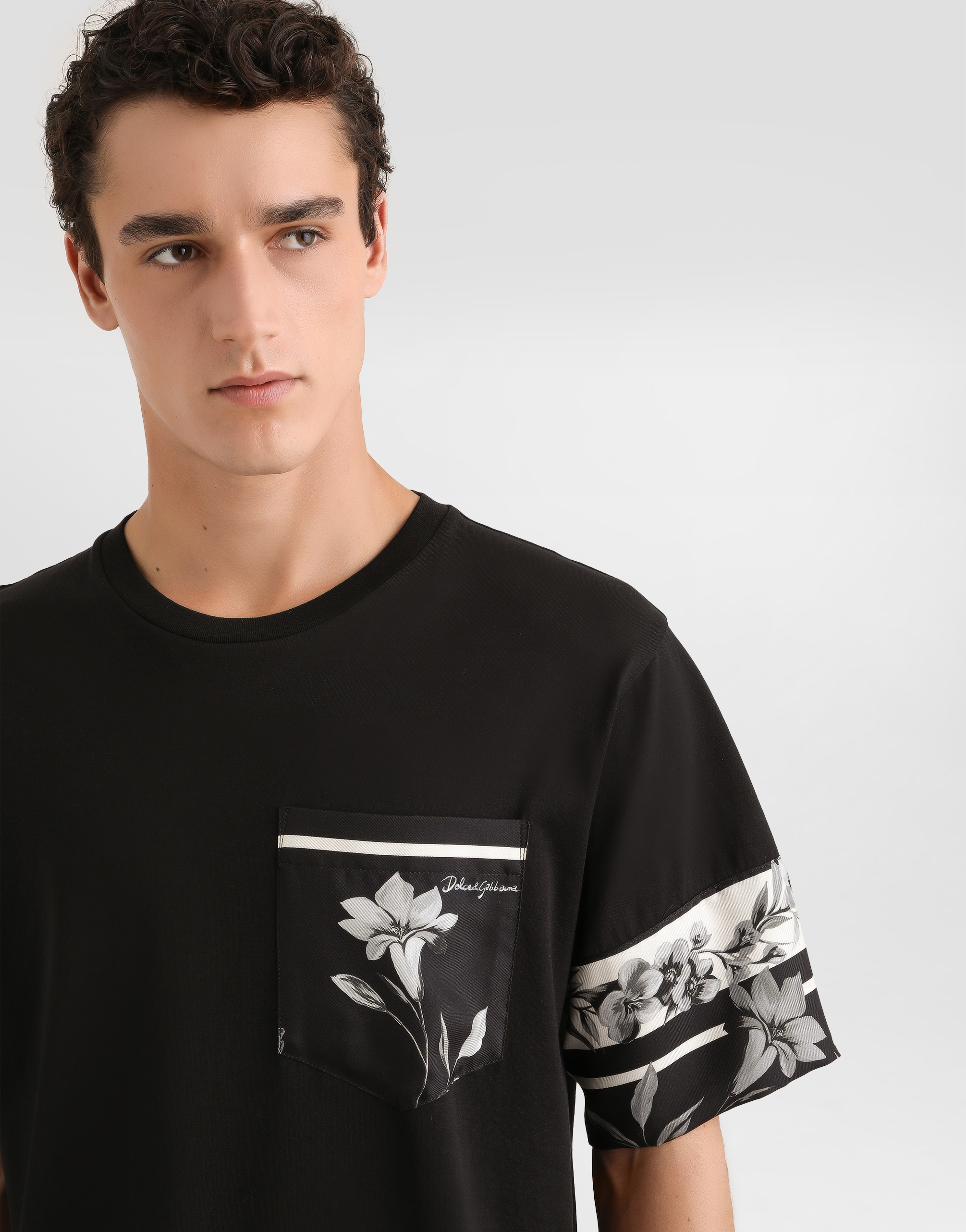 Dolce & Gabbana Cotton And Silk T-shirt With Print In Black