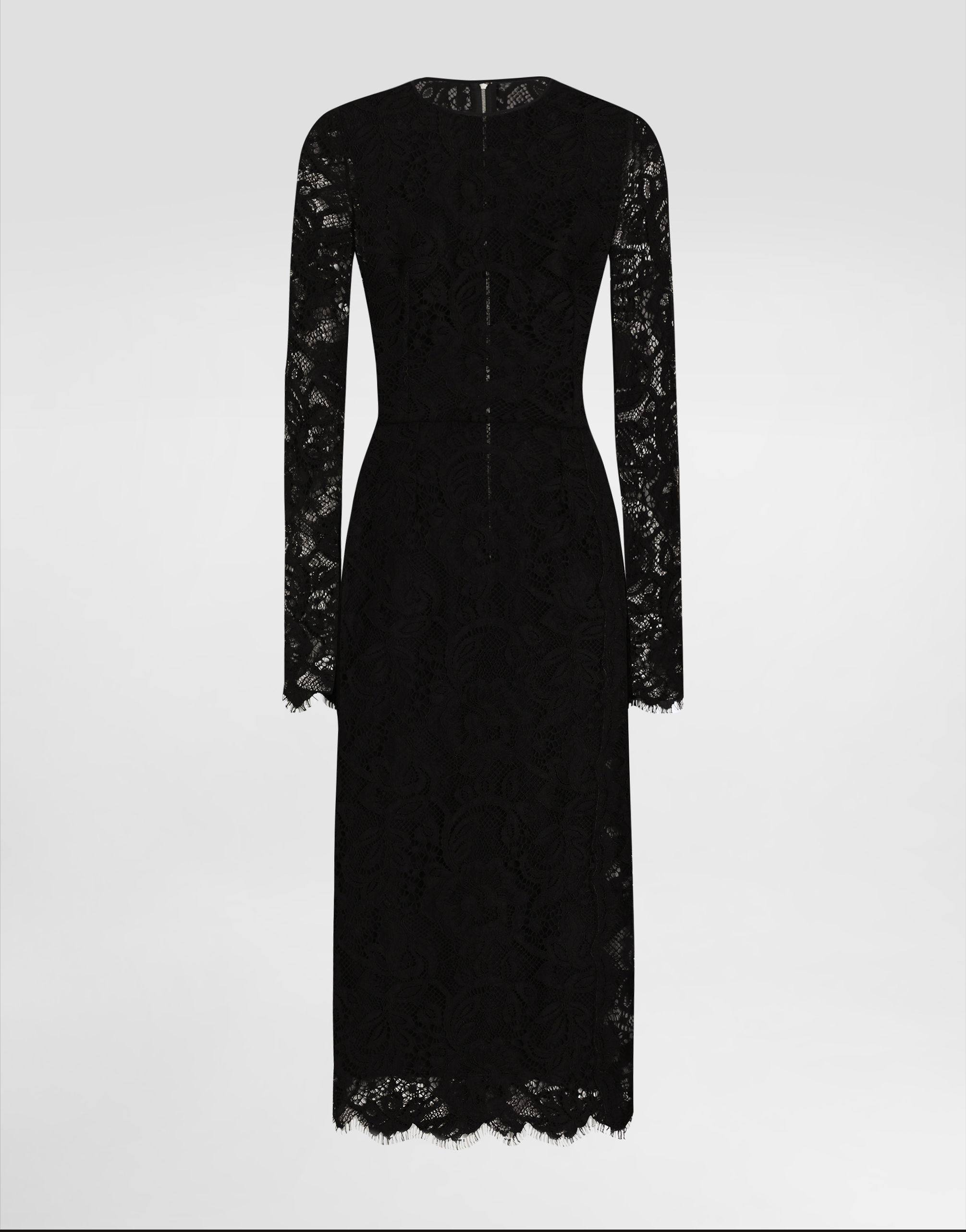 Dolce & Gabbana Flared Calf-length Floral Lace Dress With Contrasting Lining - Woman Dresses Black