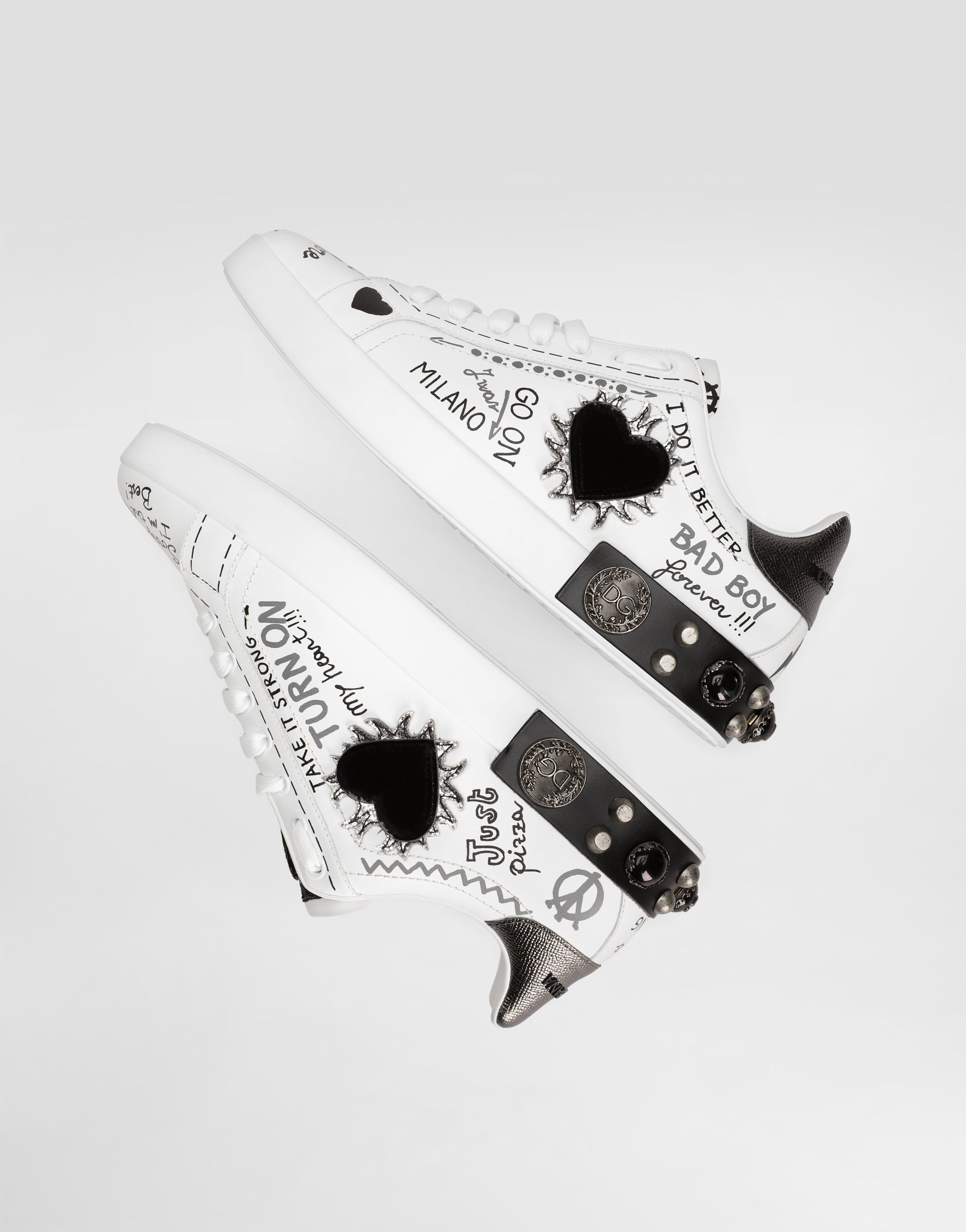 Dolce & Gabbana Portofino Calfskin Sneakers In White
