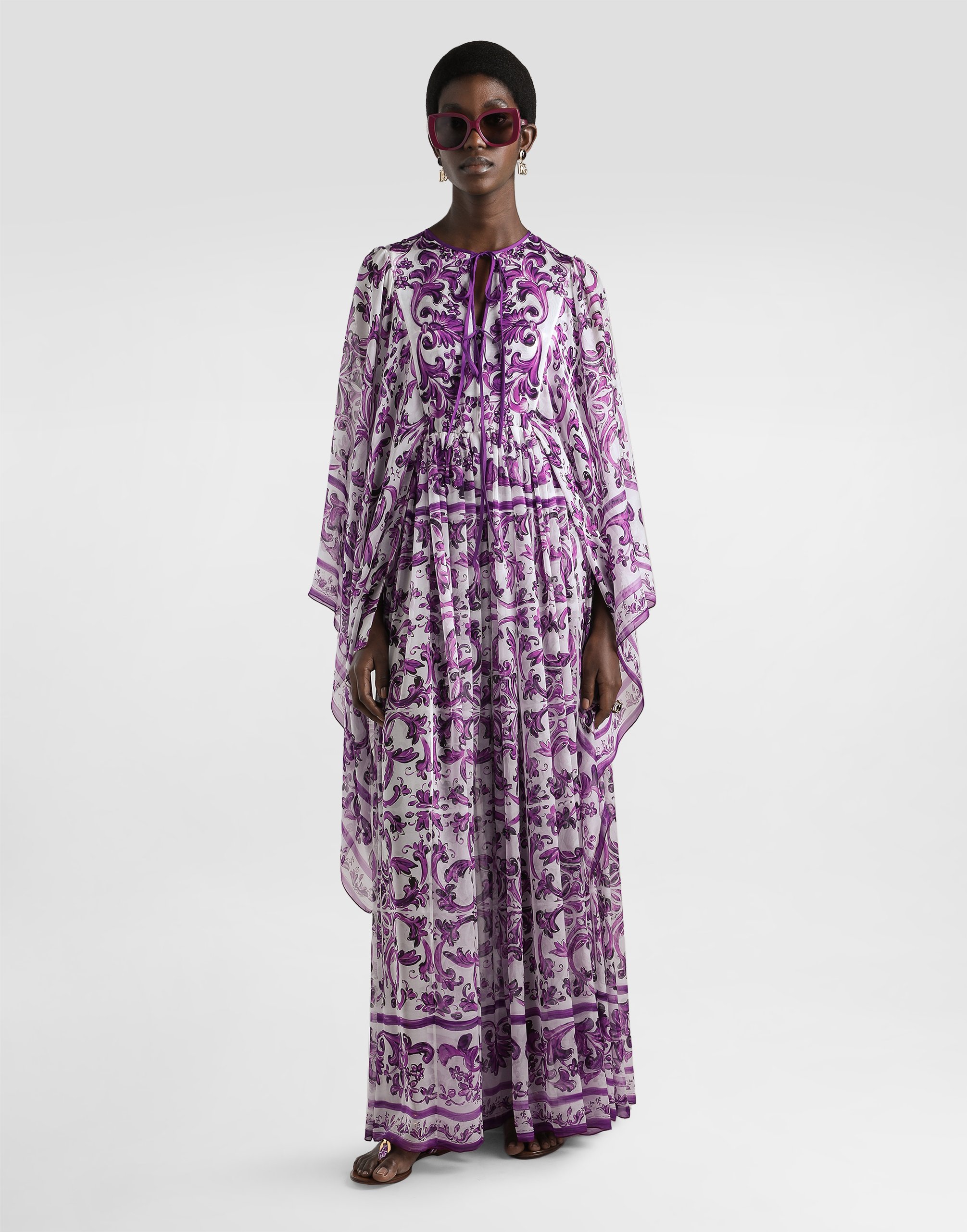Dolce & Gabbana Silk Majolica Print Kaftan Dress In Multi