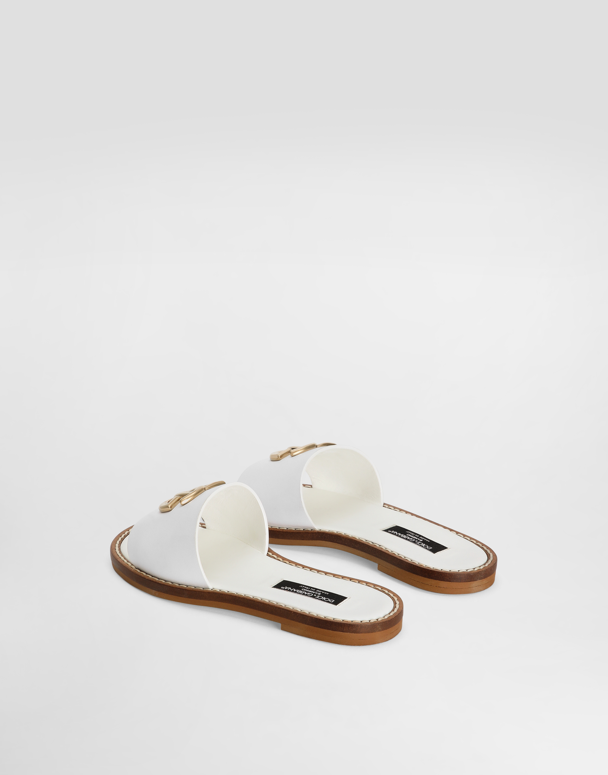 Dolce & Gabbana Calfskin Sliders With Dg Logo In White