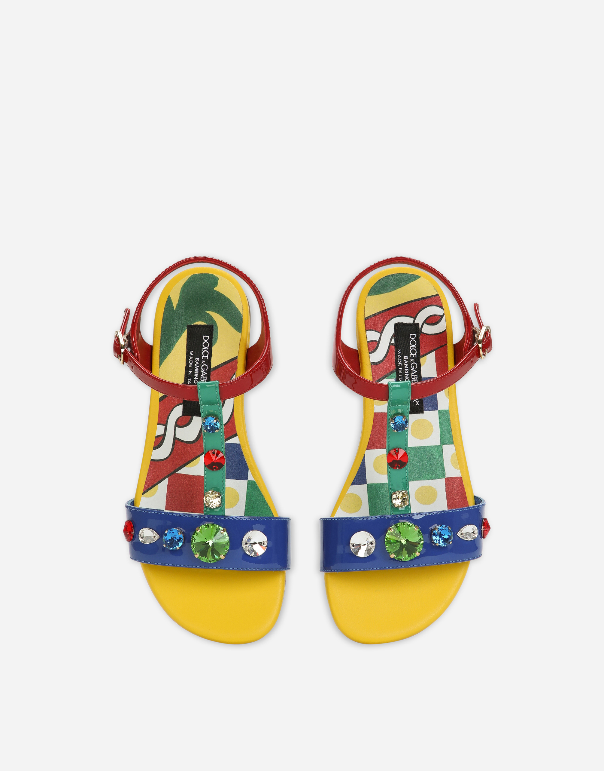 DOLCE & GABBANA PATENT LEATHER SANDALS WITH EMBELLISHMENT