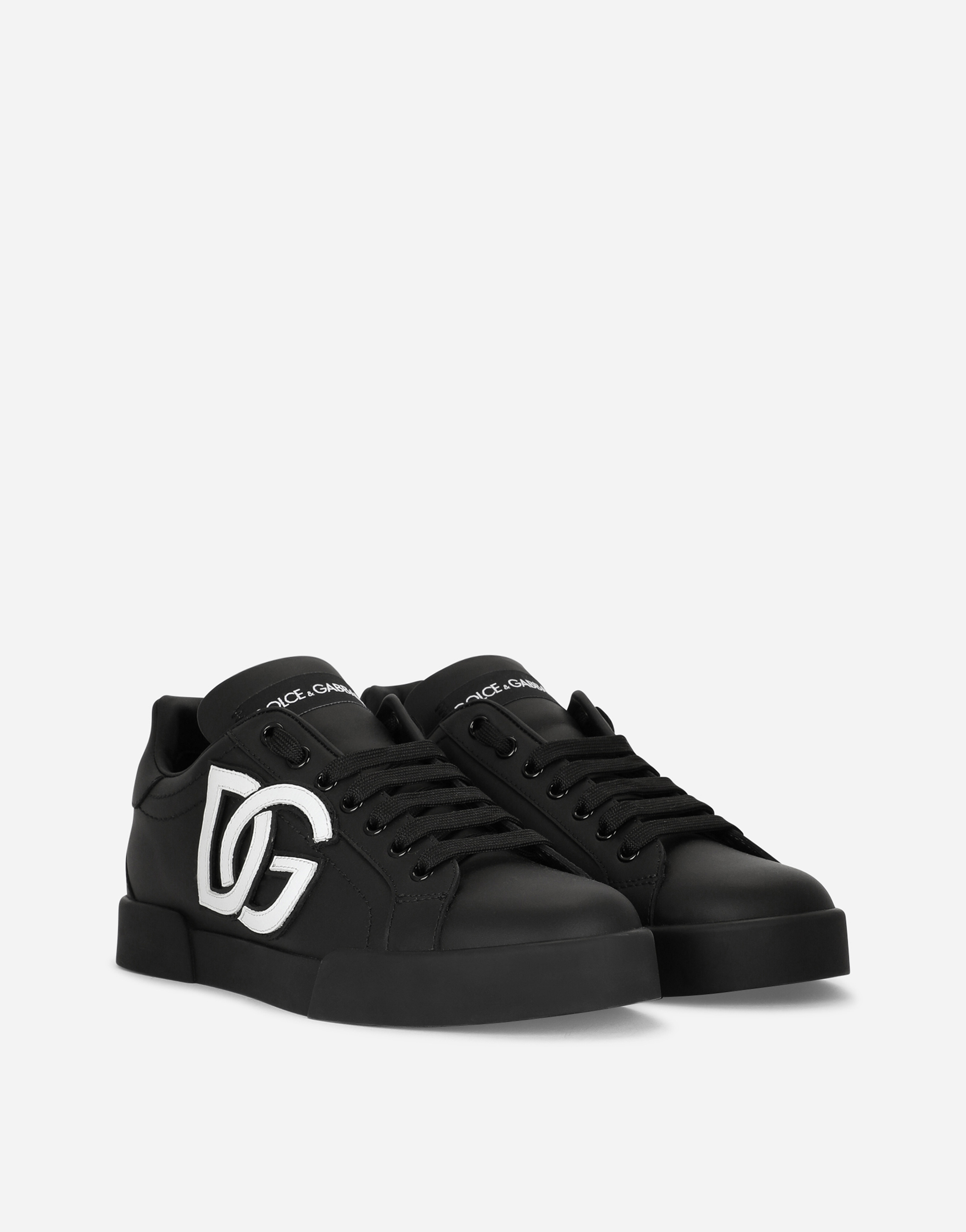 Dolce & Gabbana Calfskin Portofino Sneakers With Dg Logo In Multicolor