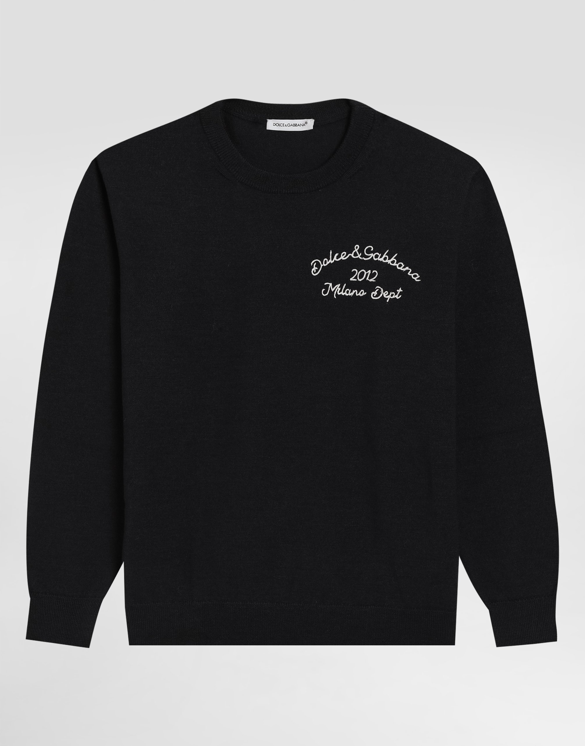 Dolce & Gabbana Plain-knit Wool Sweater With Embroidery - Man Blue 6 Years