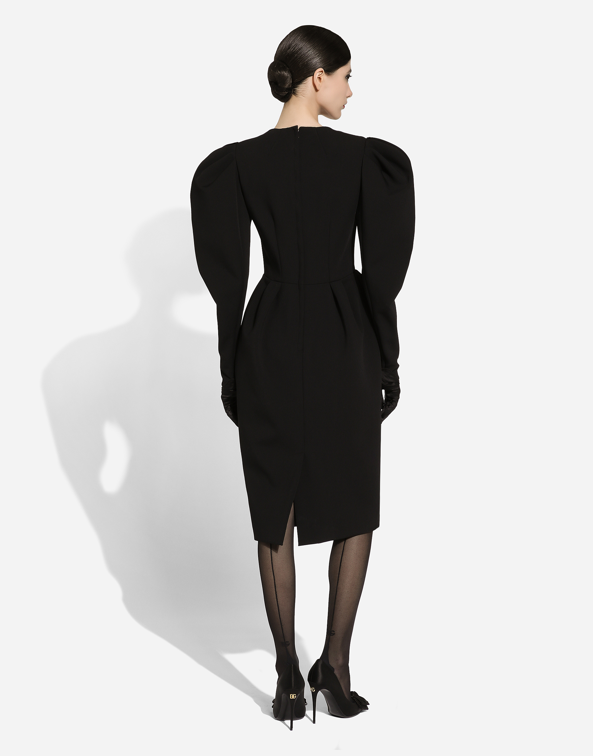Dolce & Gabbana Calf-length Wool Dress With Open Neckline In Black