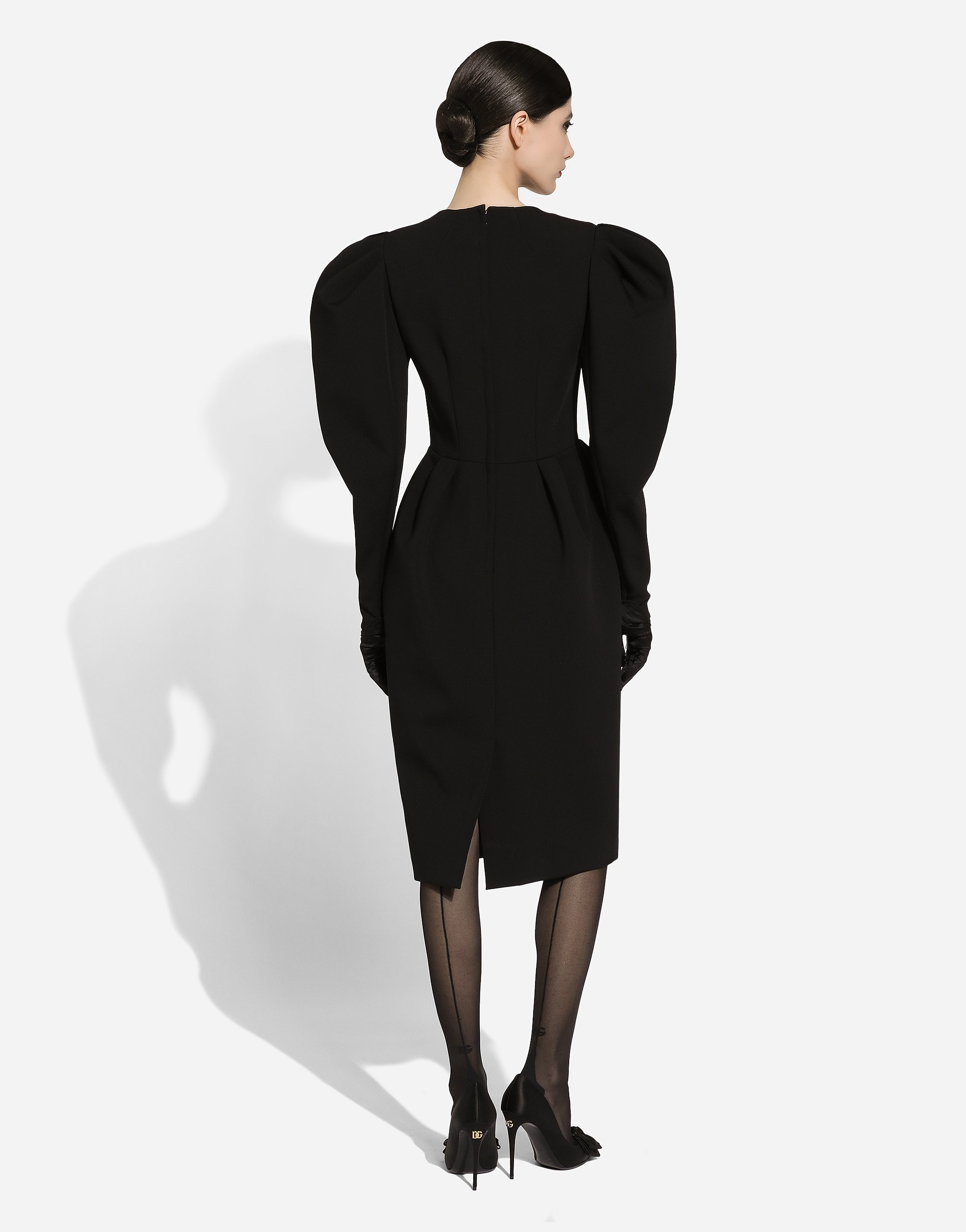Dolce & Gabbana Calf-length Wool Dress With Open Neckline In Black