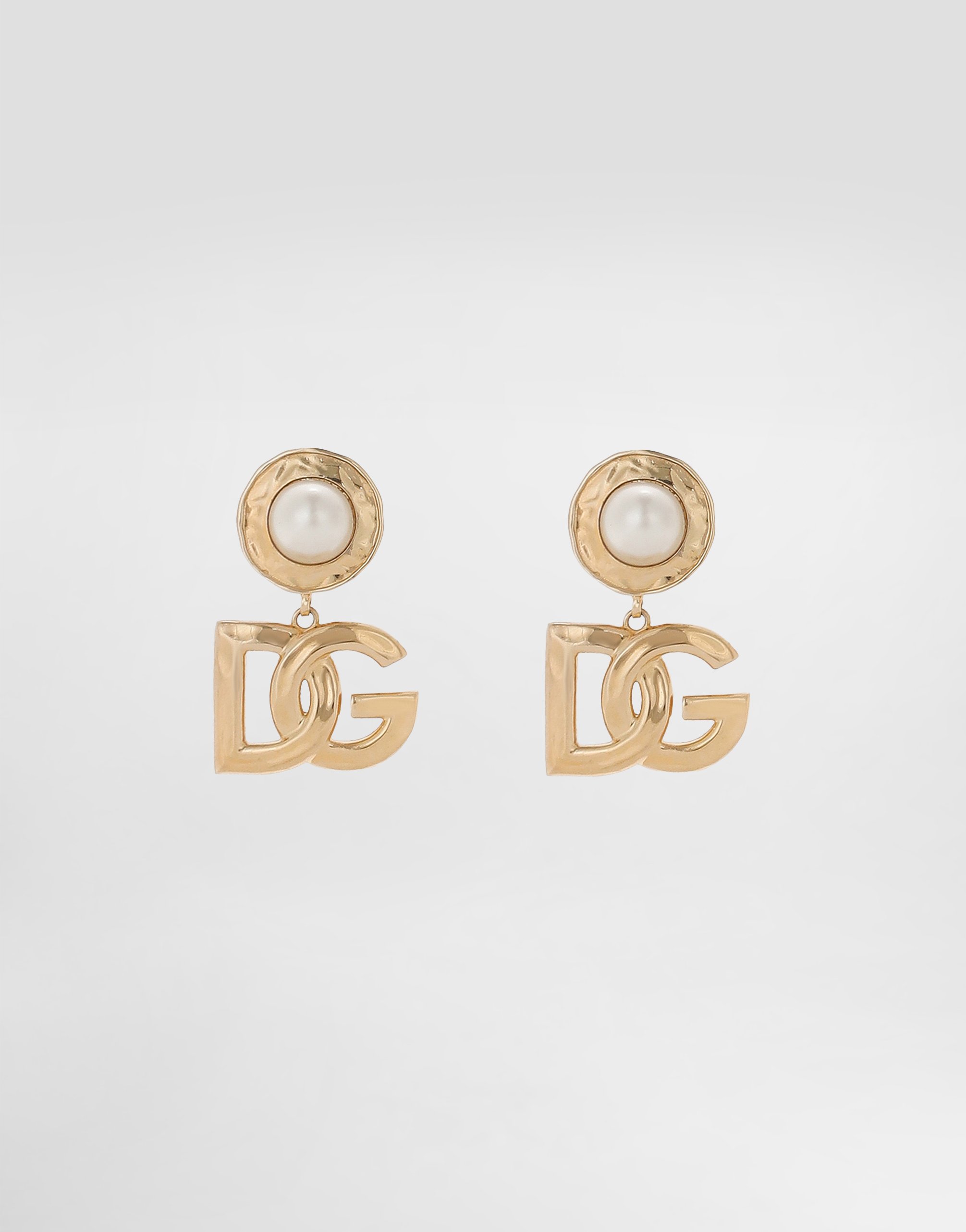 Dolce & Gabbana Drop Earrings With Cabochon Details And Dg Logo - Woman Bijoux Gold Metal Onesize
