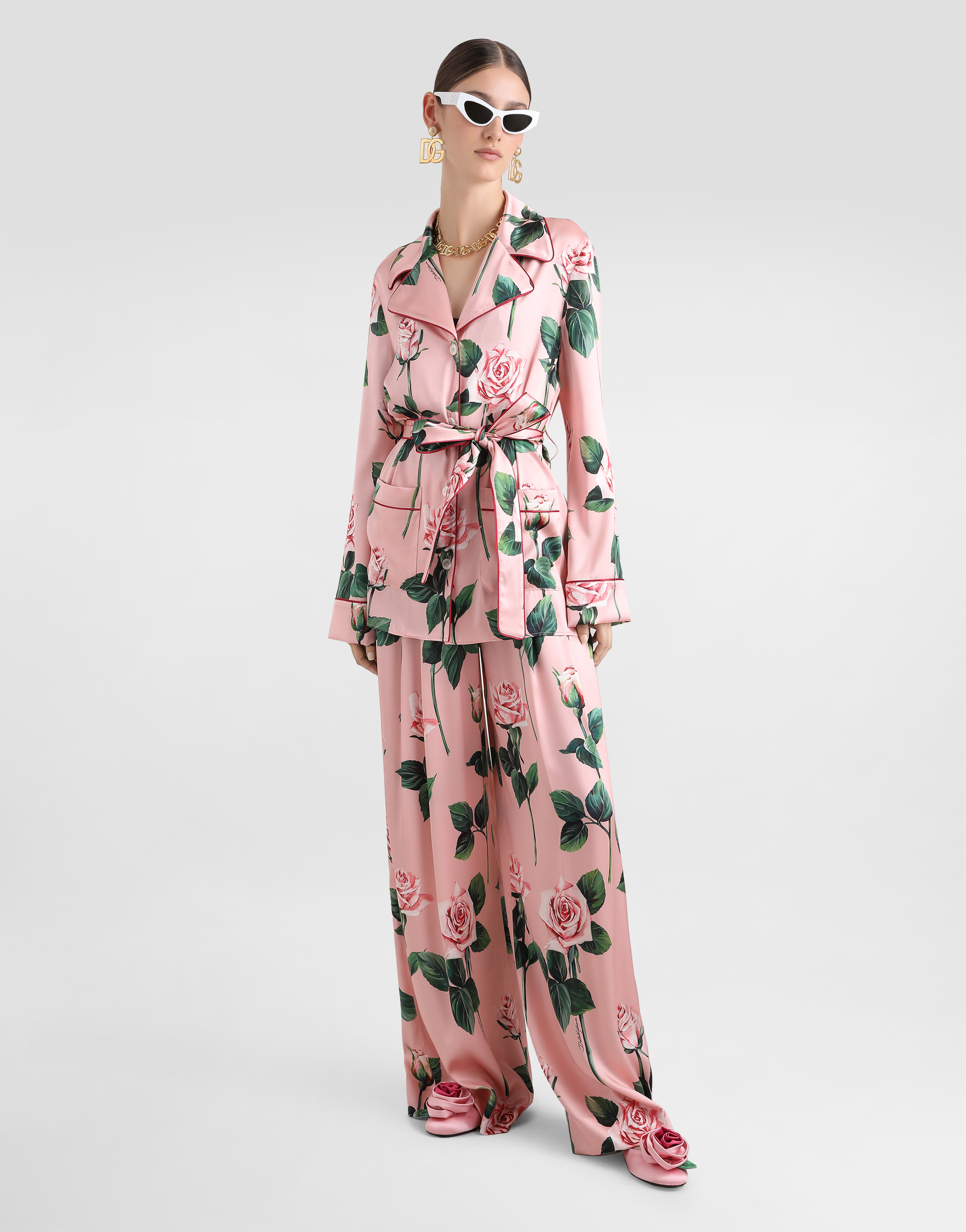 Dolce & Gabbana Silk Floral Shirt With Waist Belt In Print
