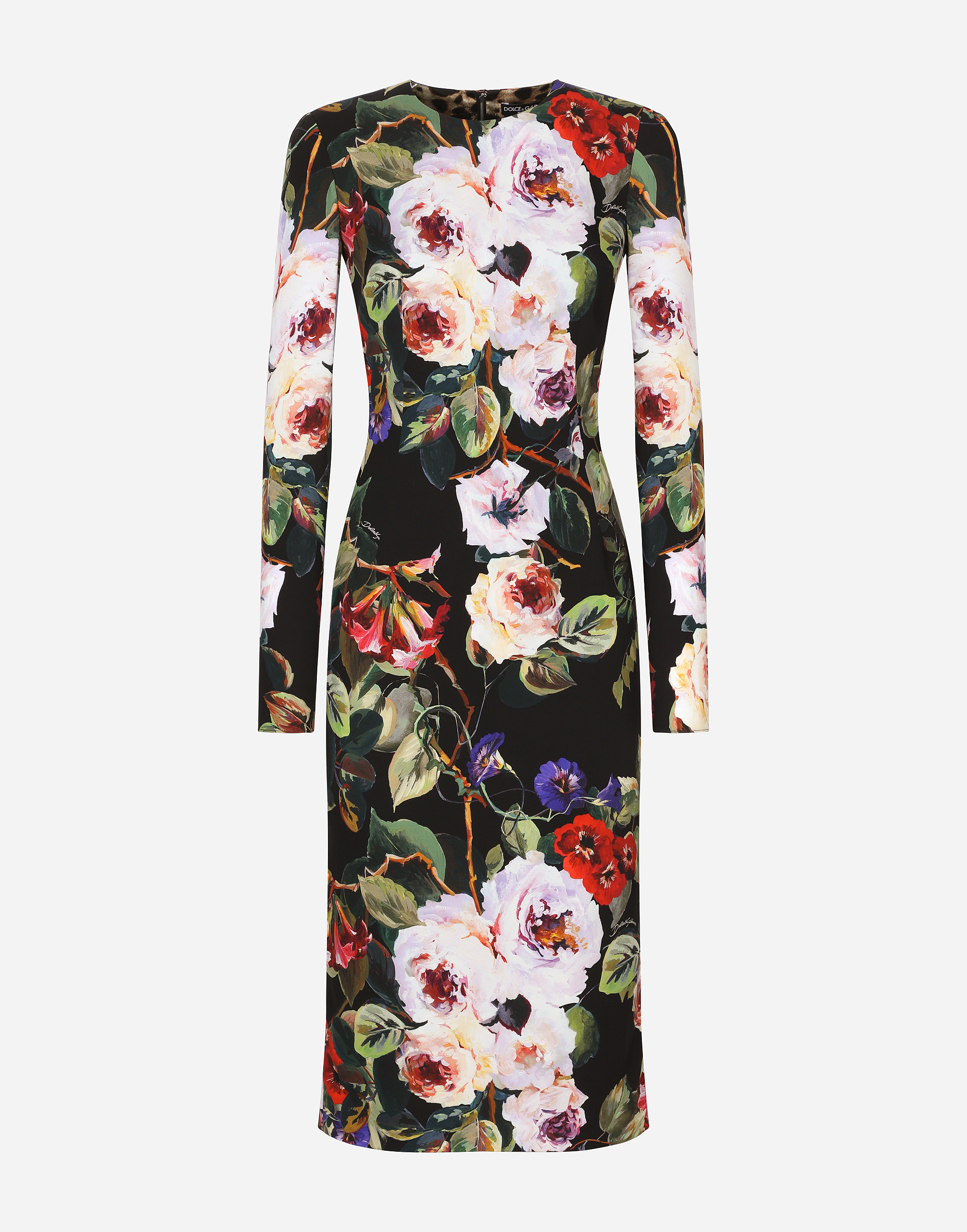 Shop Dolce & Gabbana Charmeuse Sheath Dress With Rose Garden Print