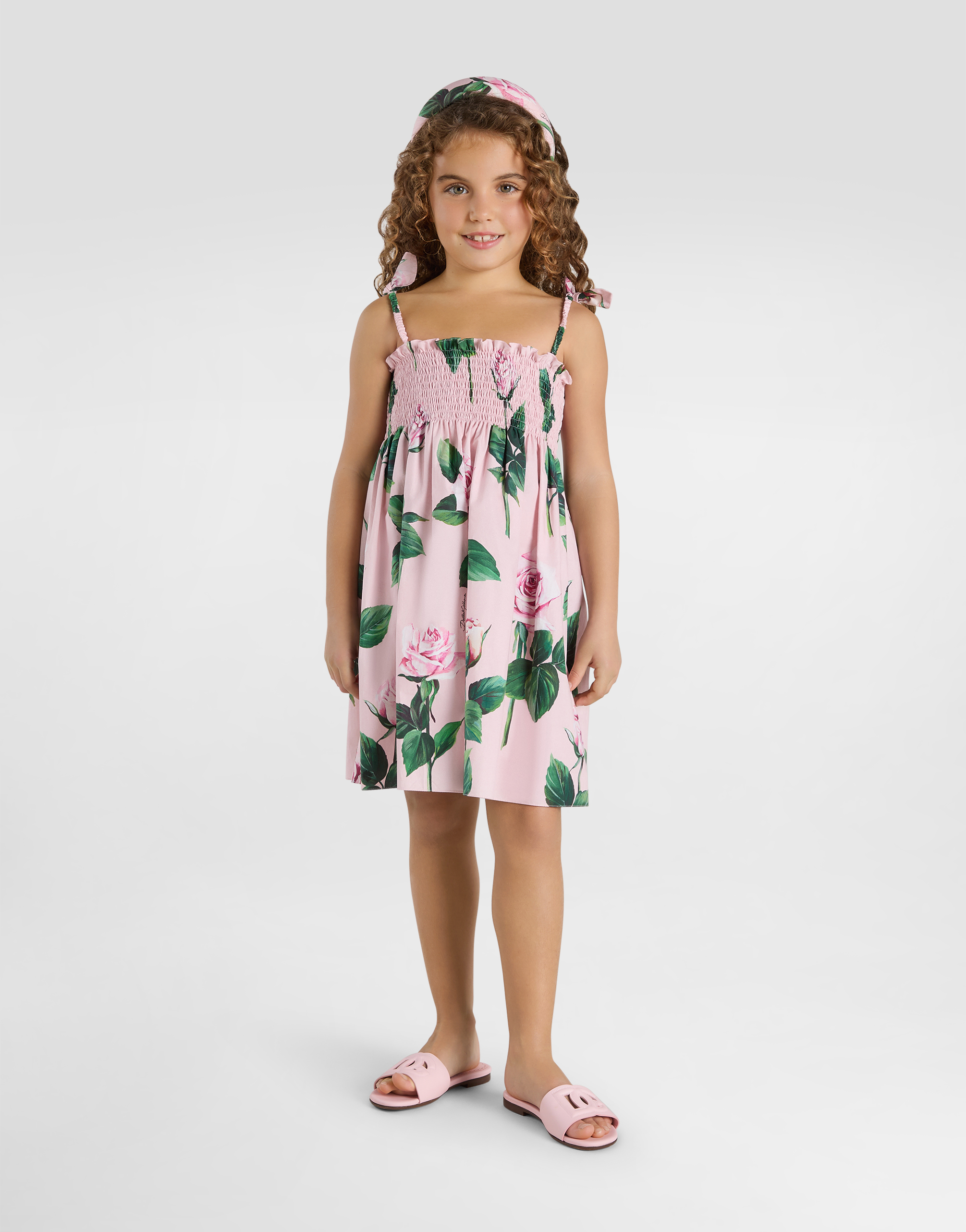 Rose-print poplin dress