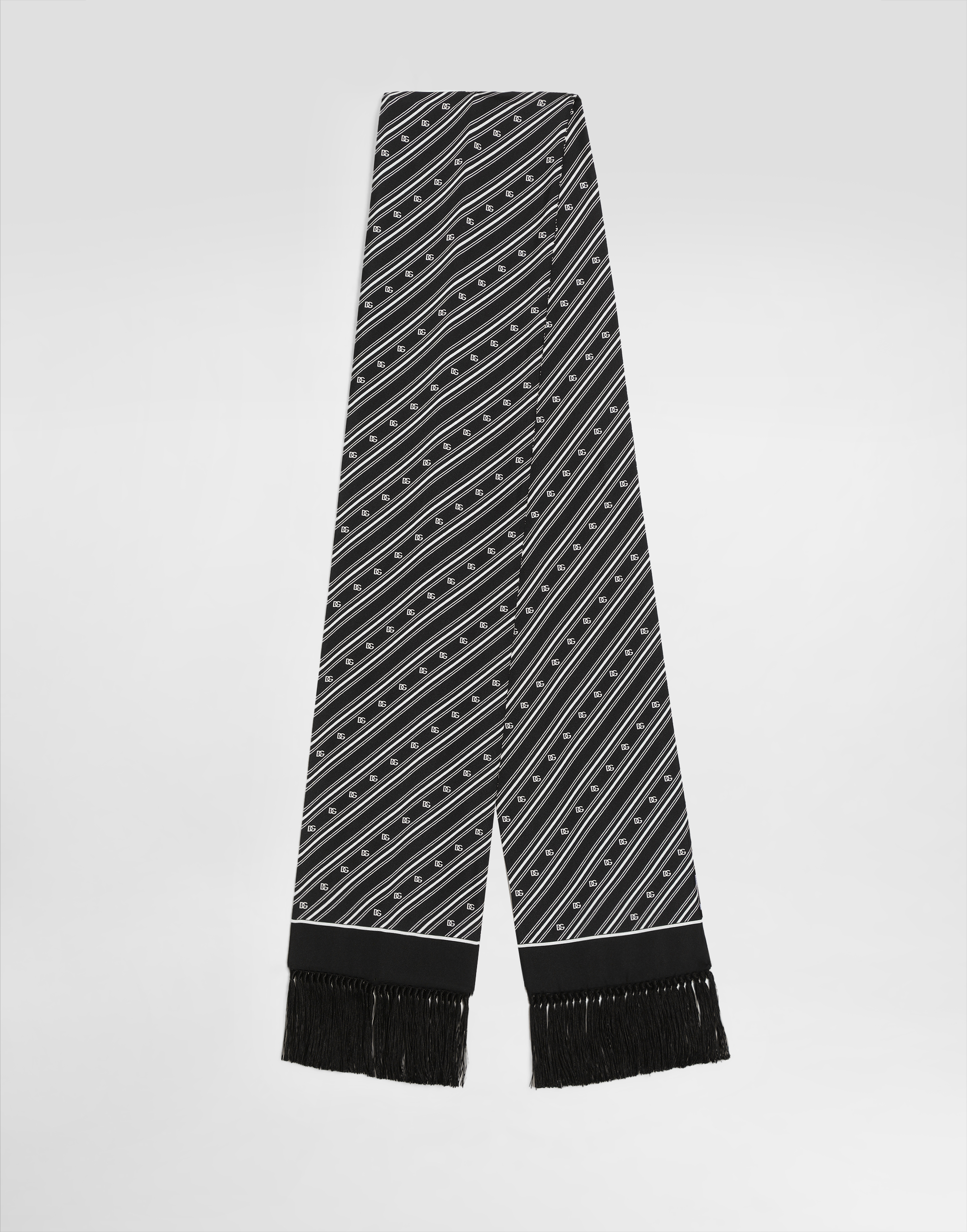 Dolce & Gabbana Silk Scarf With Diagonal And Logo Print In Multicolor