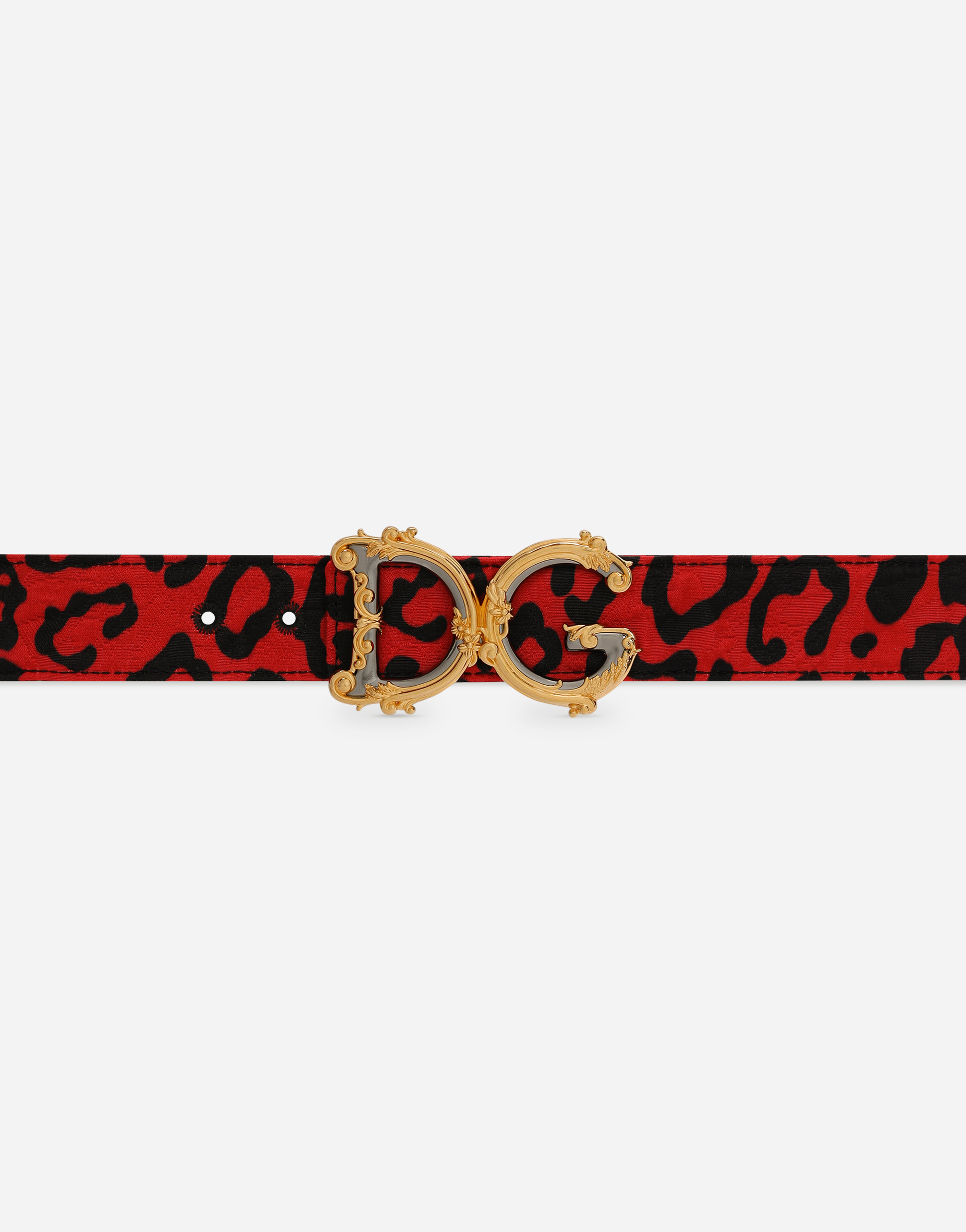 DOLCE & GABBANA LEOPARD-PRINT BROCADE BELT WITH BAROQUE DG LOGO