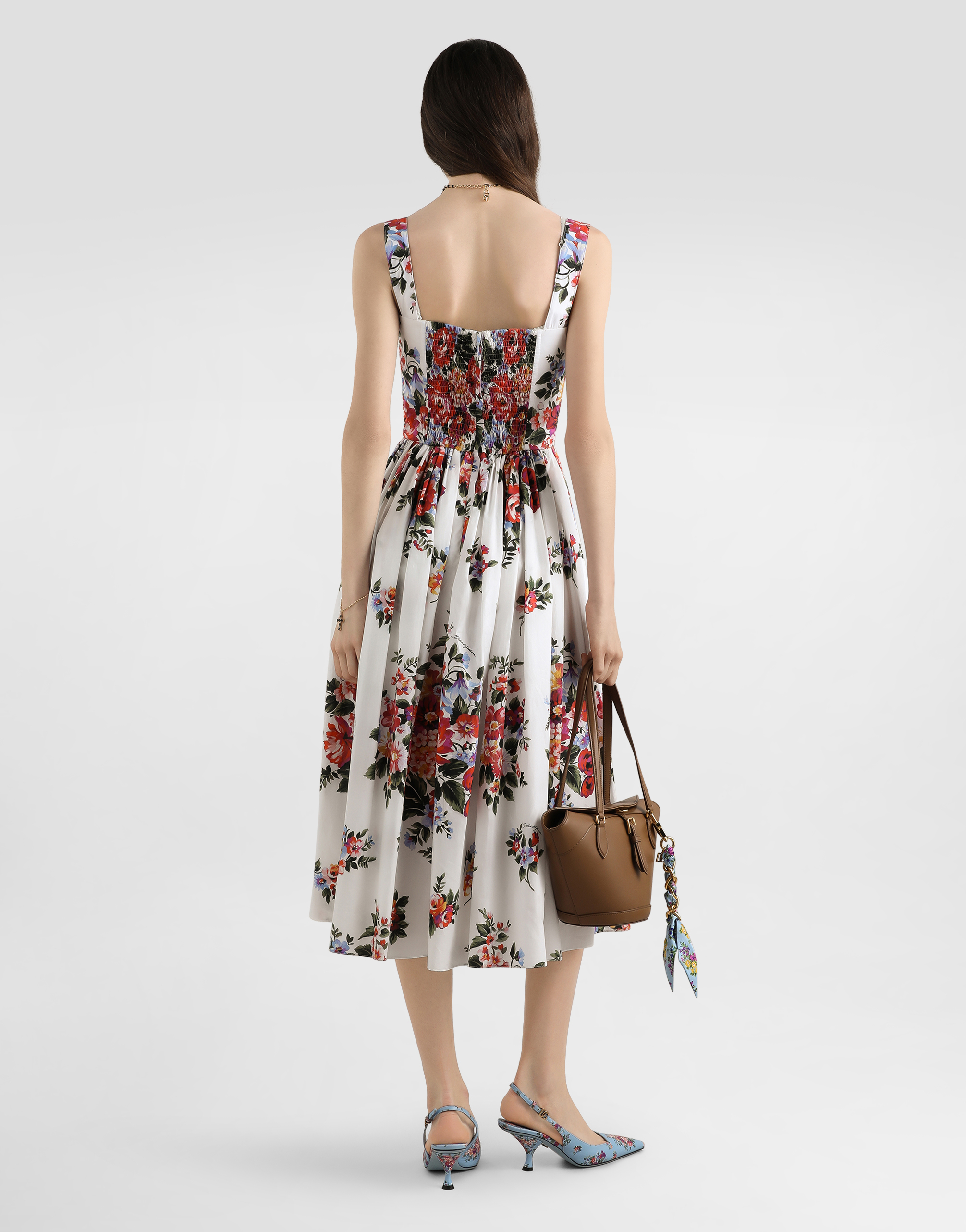 Dolce & Gabbana Women White Dress With All-over Floral Print In Cotton Woman