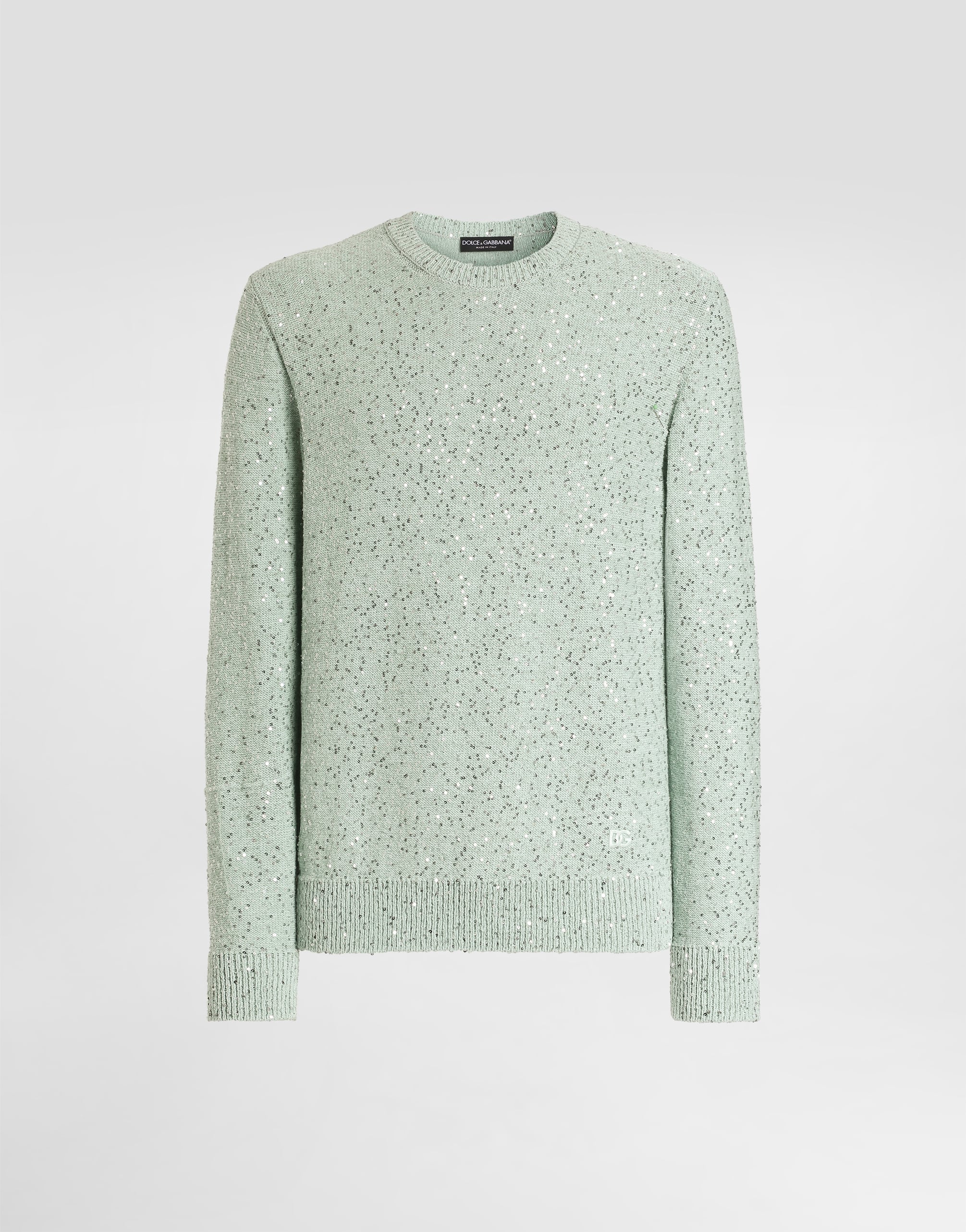 Cotton pullover with paillettes in Green for Men | Dolce&Gabbana® US