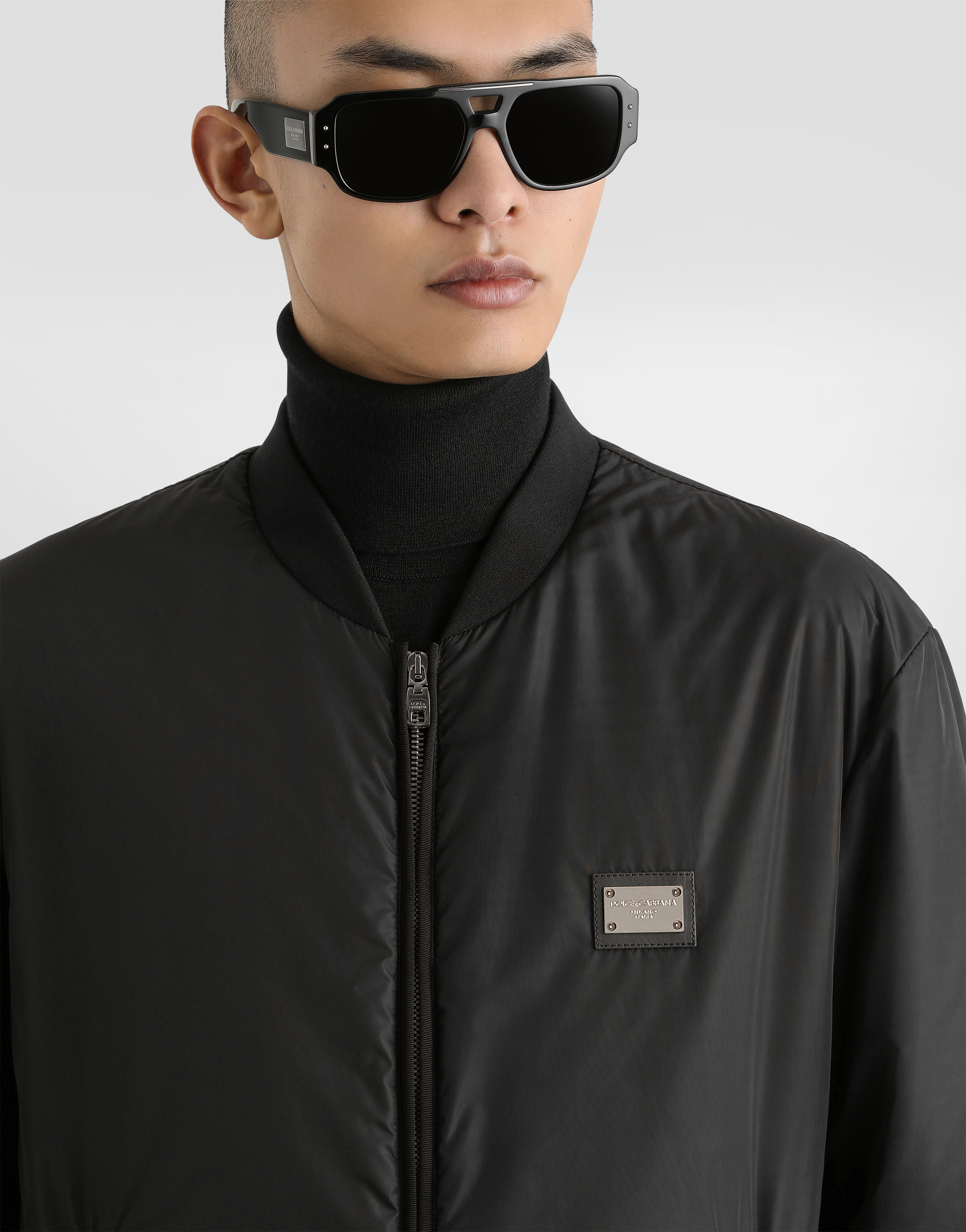 Shop Dolce & Gabbana Nylon Jacket With Branded Tag In Black