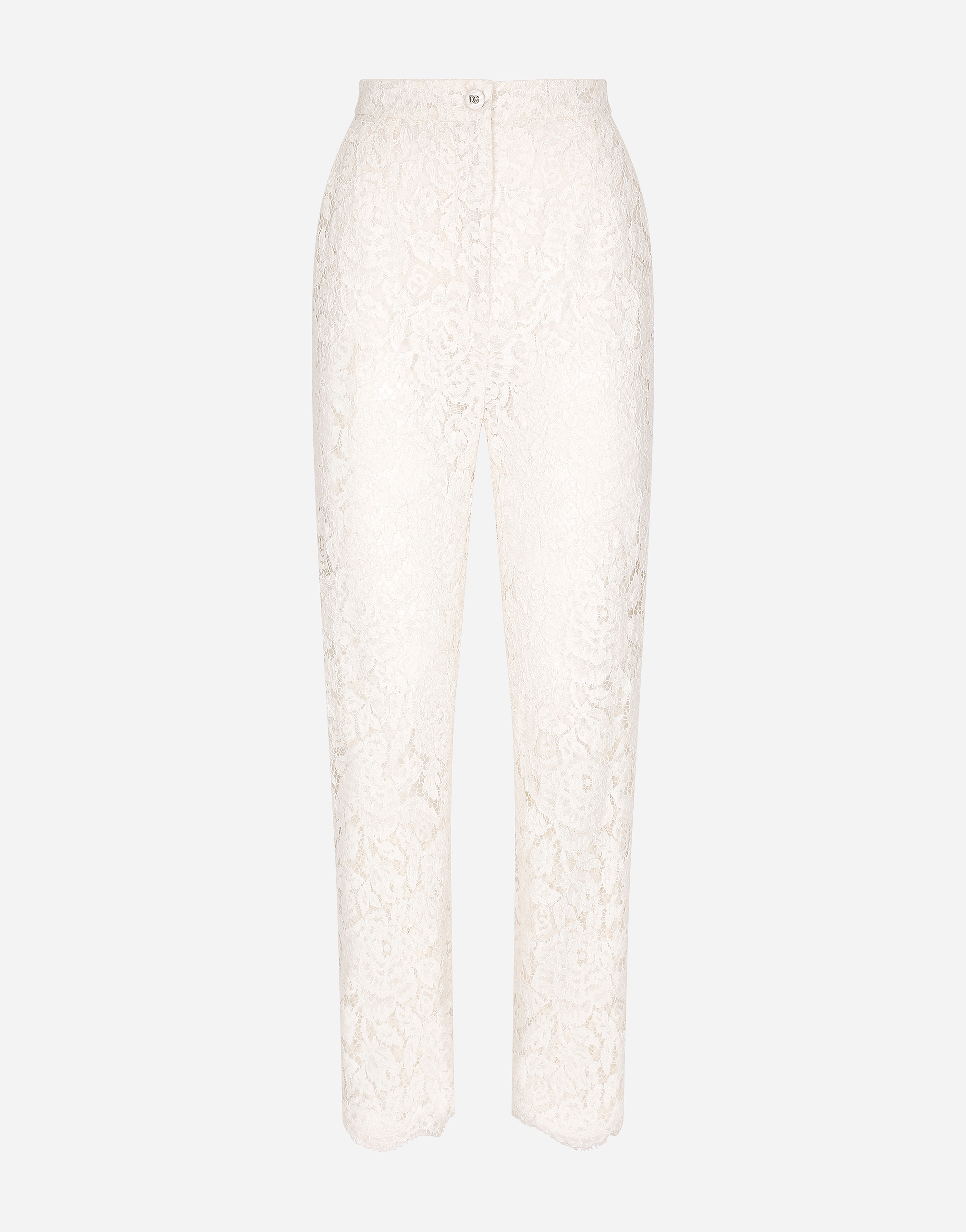 Dolce & Gabbana Branded Stretch Lace Pants In White