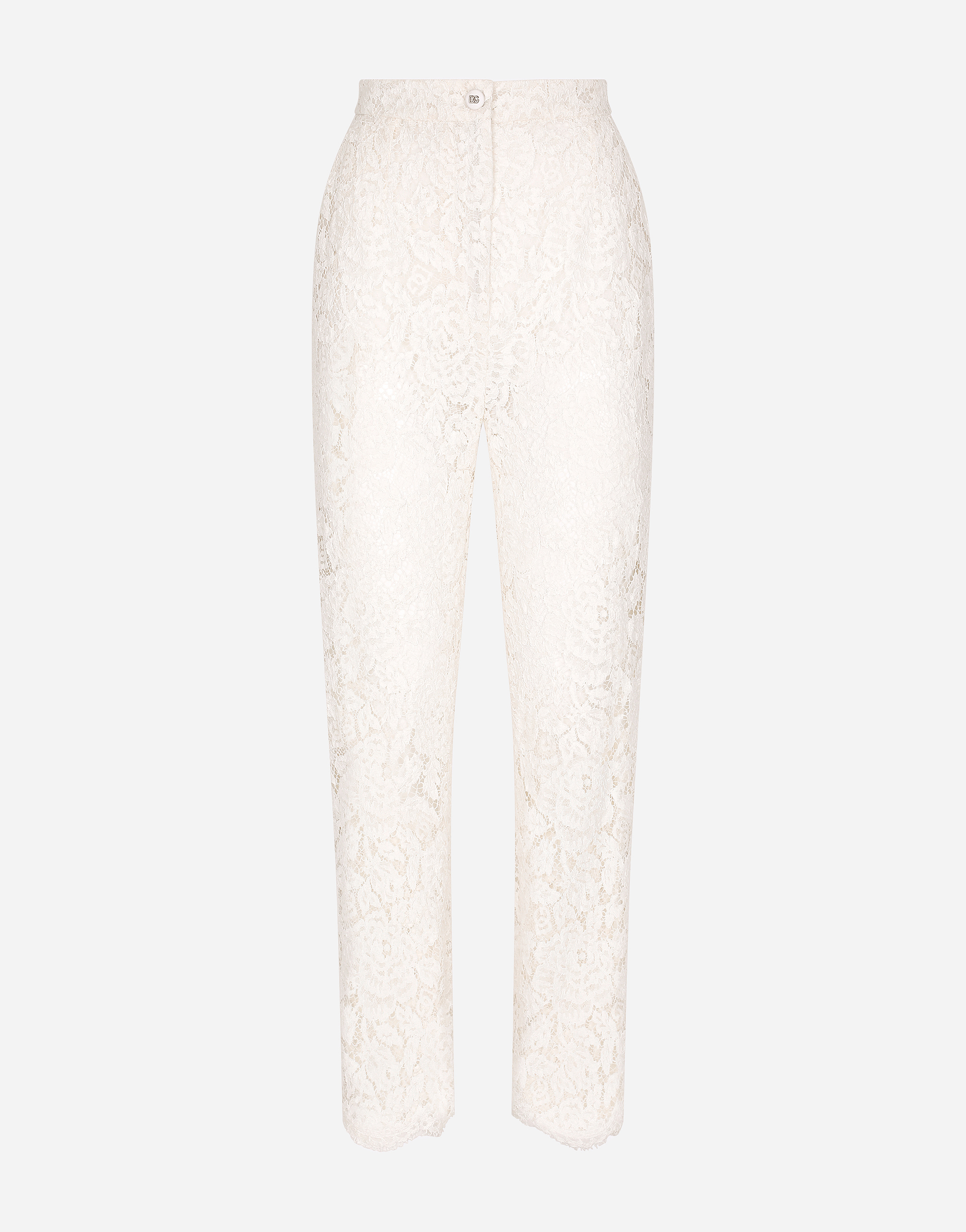 Shop Dolce & Gabbana Branded Stretch Lace Pants In White