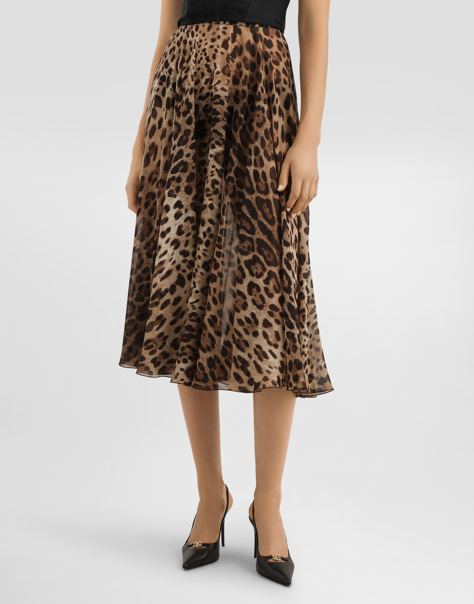 Leopard-print chiffon circle skirt