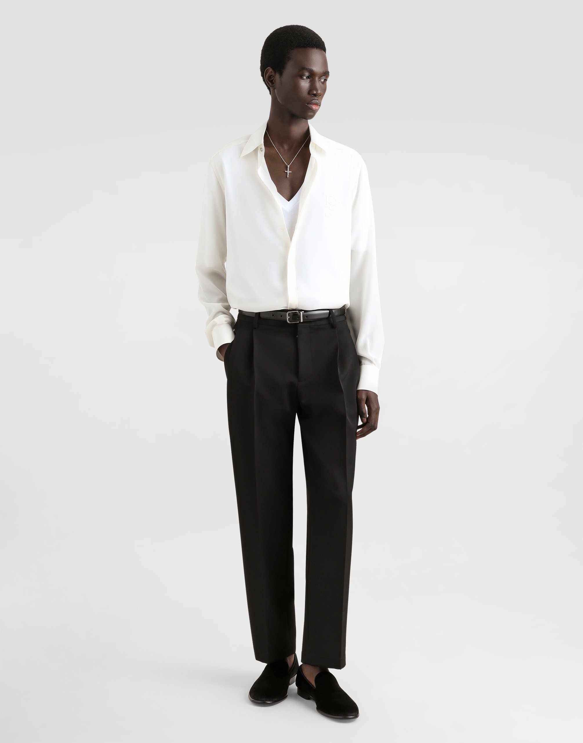 Silk shirt with logo embroidery