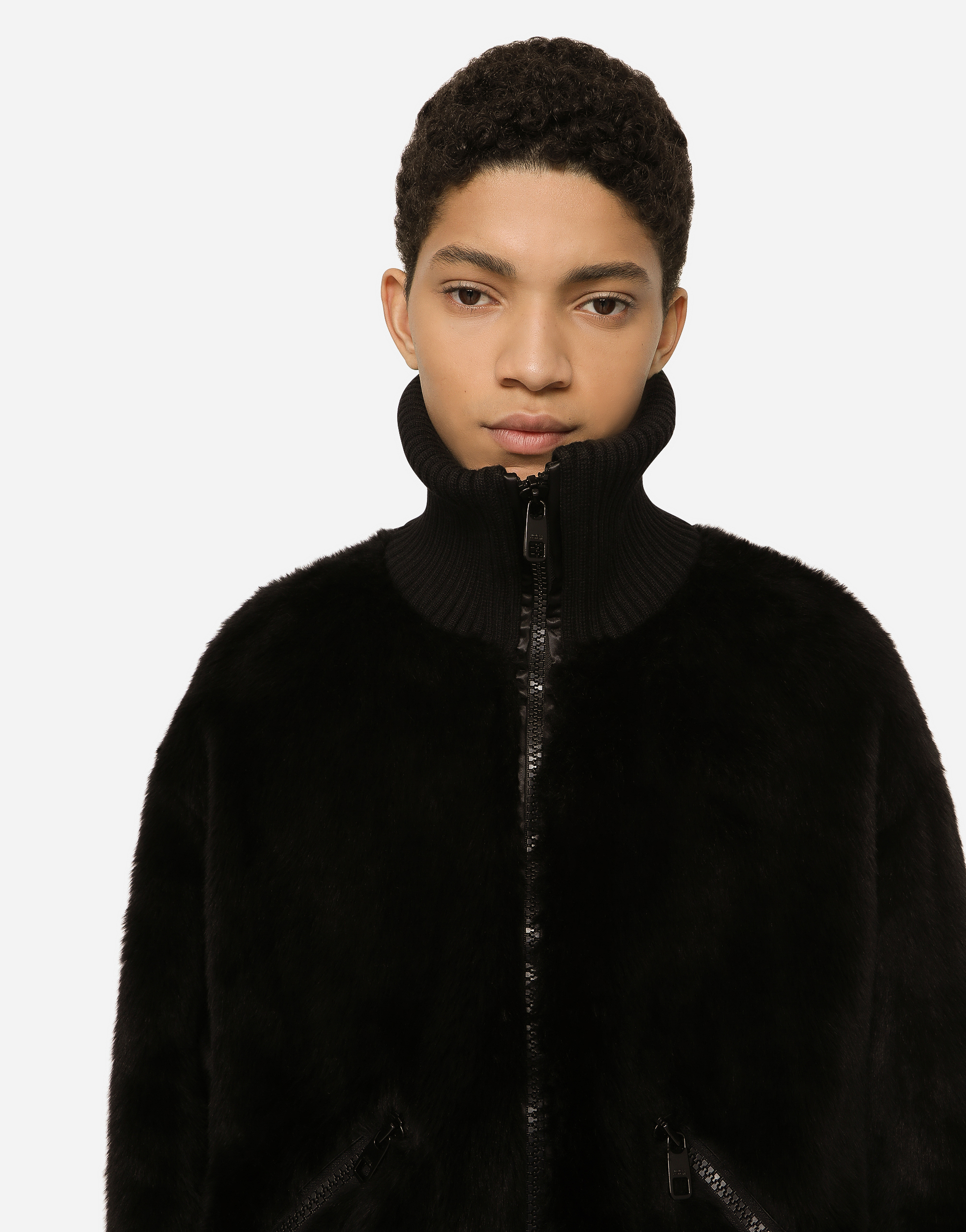 DOLCE & GABBANA FAUX FUR JACKET WITH LOGO TAG