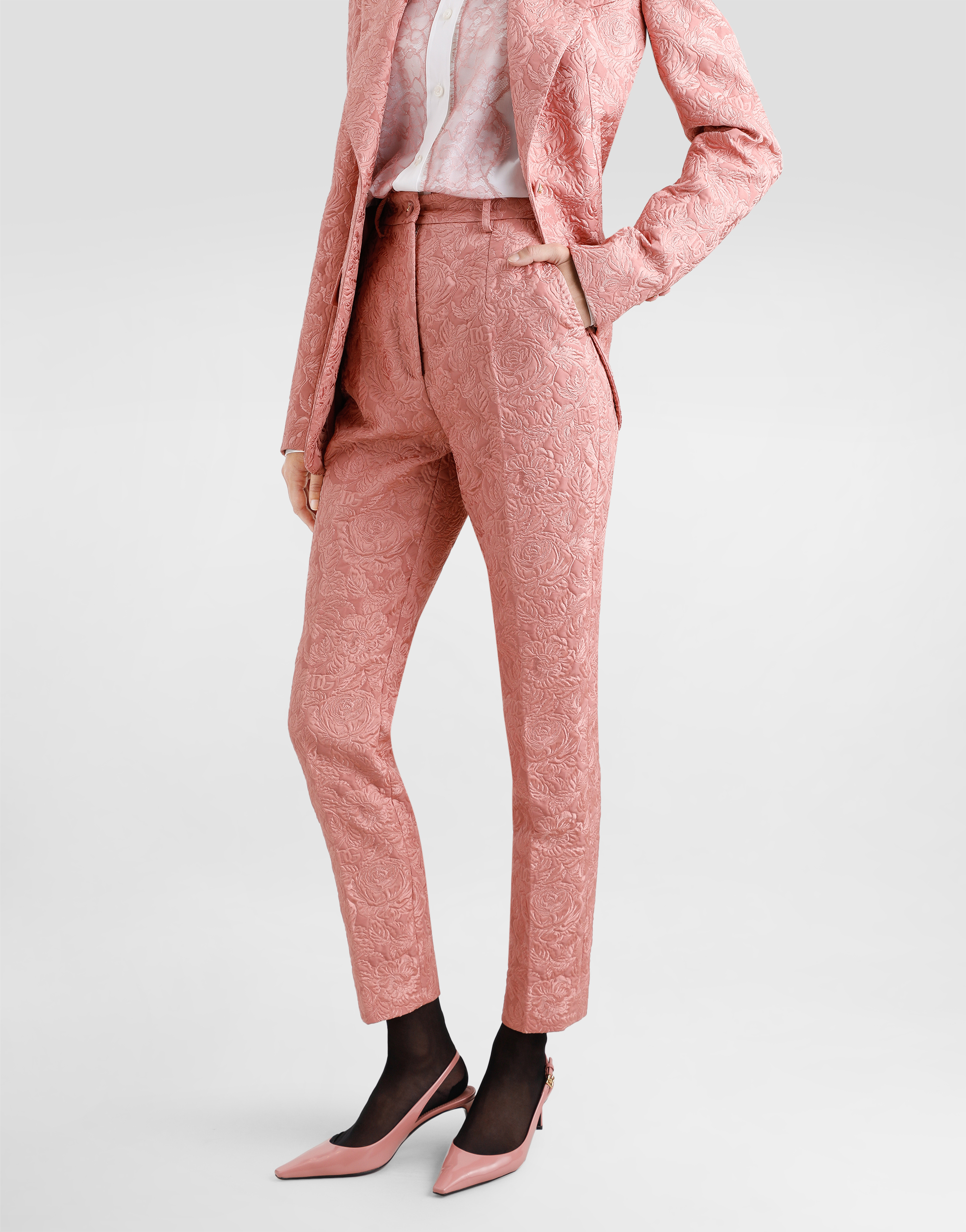 Dolce & Gabbana Tailored Quilted Floral Jacquard Pants In Pink