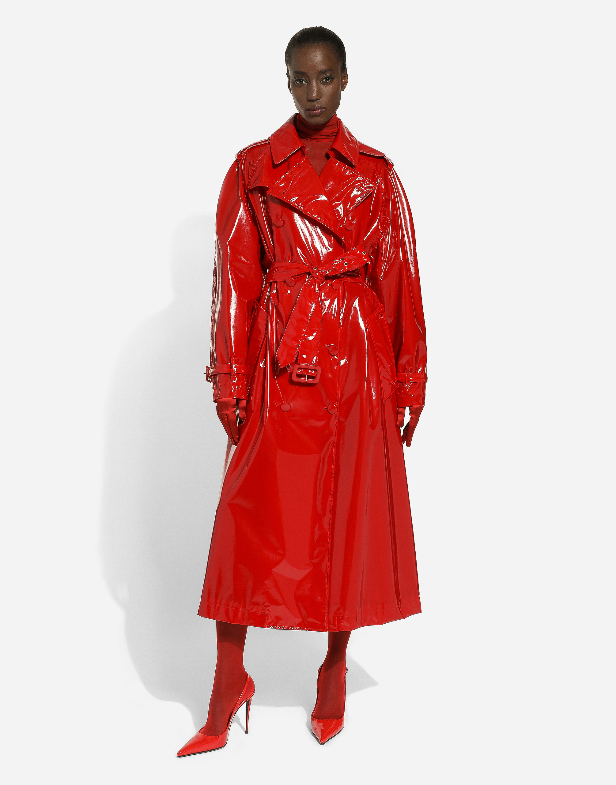 Shop Dolce & Gabbana Patent Leather Trench Coat In Red