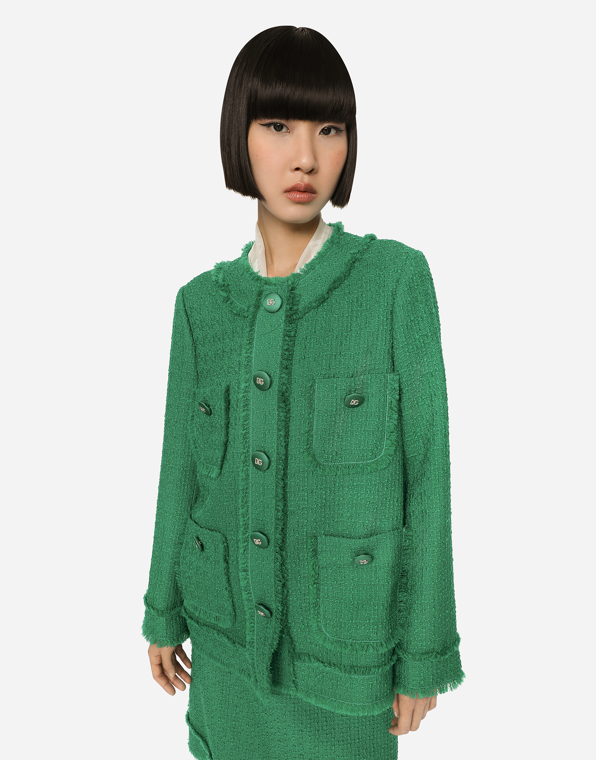 Single-breasted raschel tweed jacket in Green